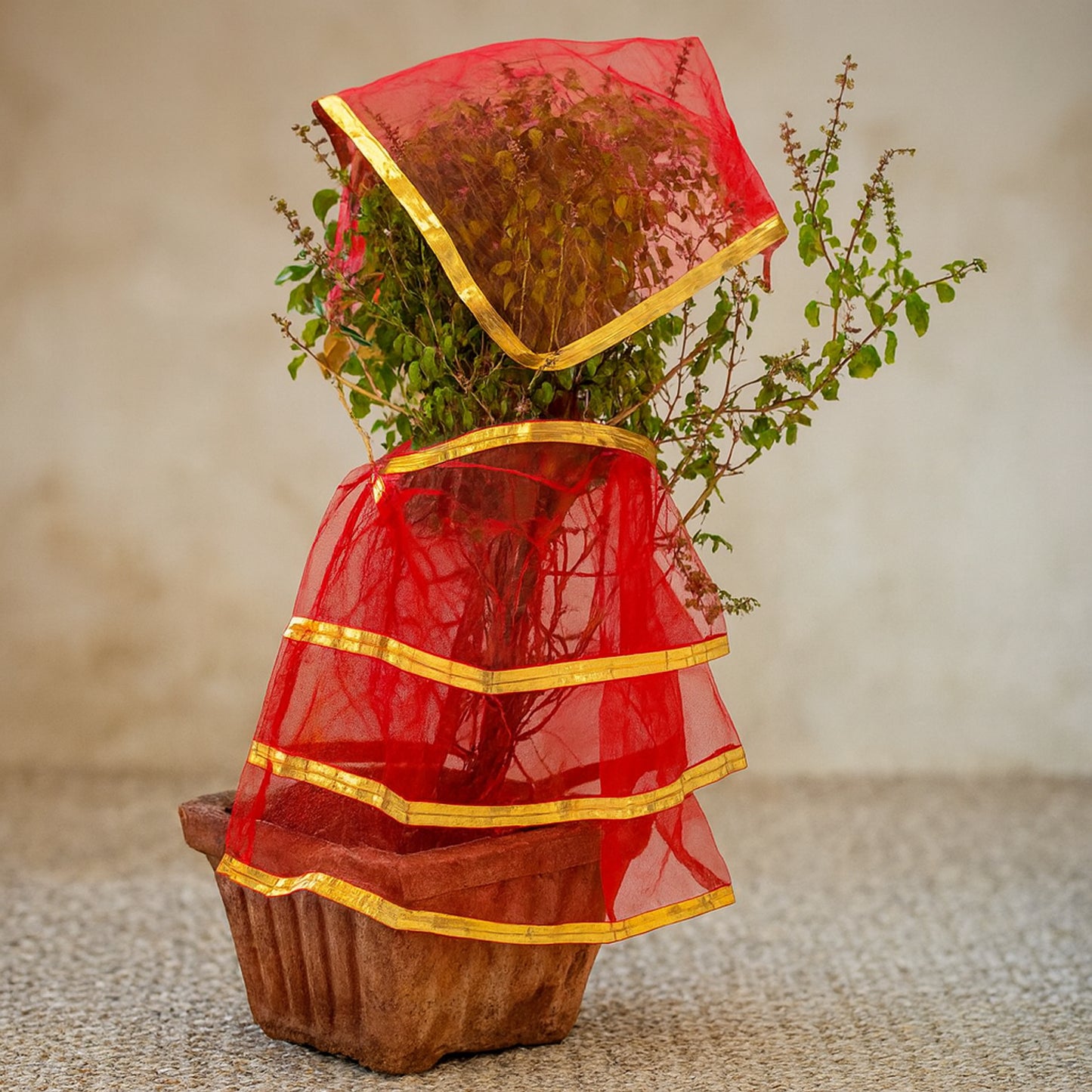 Premium Tulsi Vastra Pooja Cloth Set - 2 Pcs Red with Gold Border - Happy Price - Image 5