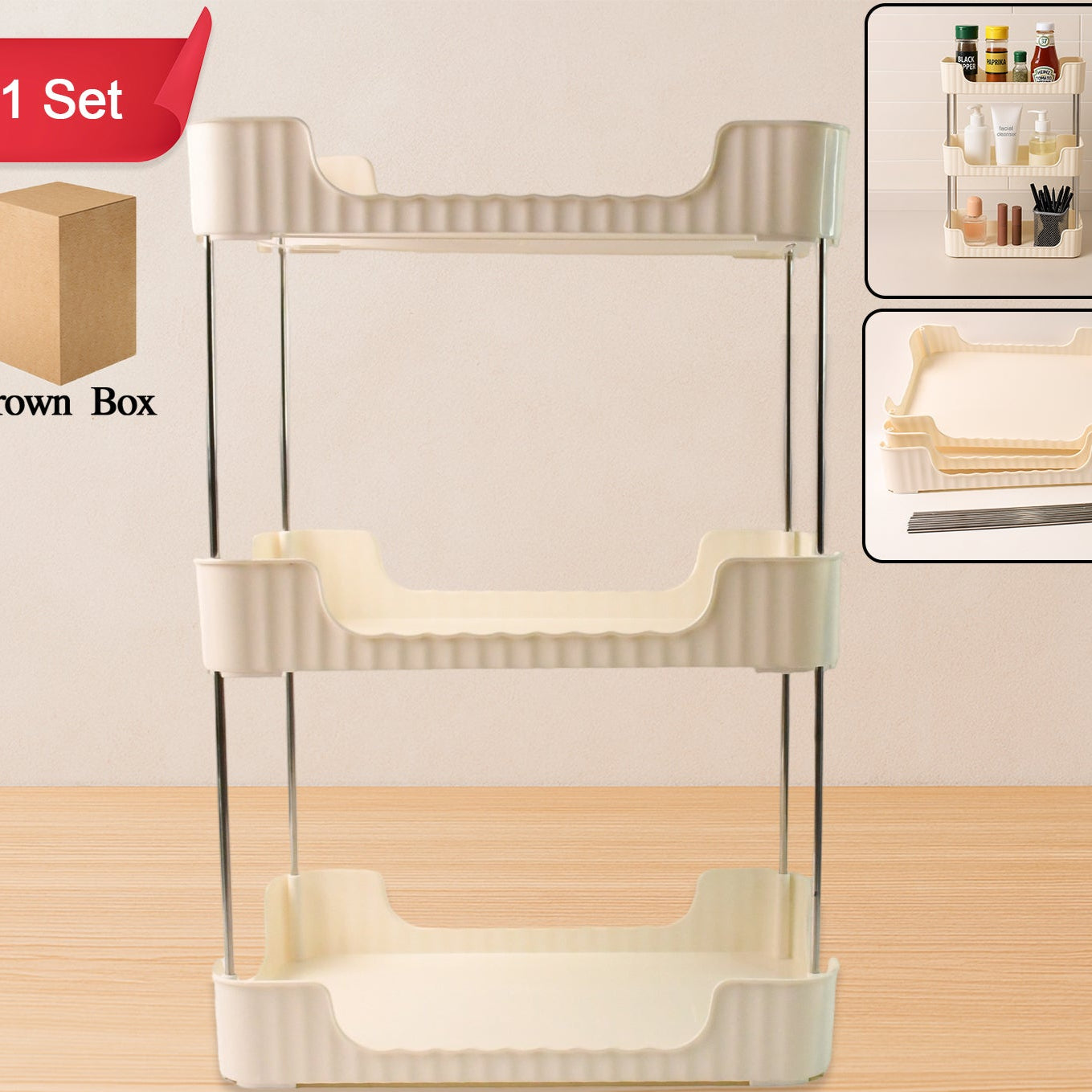 3-tier Multipurpose Storage Organizer Rack Shelf (1 Set) - Happy Price - Image 1