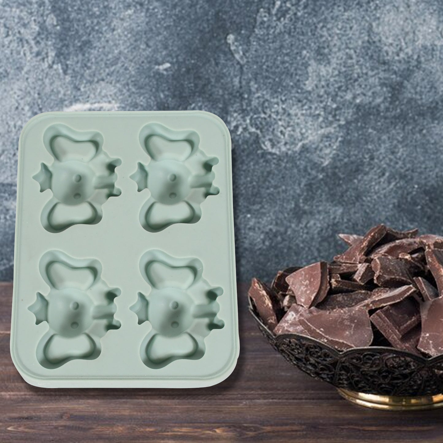 Silicone Cartoon Shape 4 Grid Ice Cube Tray Ice Cube Molds Trays Small Cubes Tray For Fridge Flexible Silicon Ice Tray (1 Pc) - Happy Price - Image 3