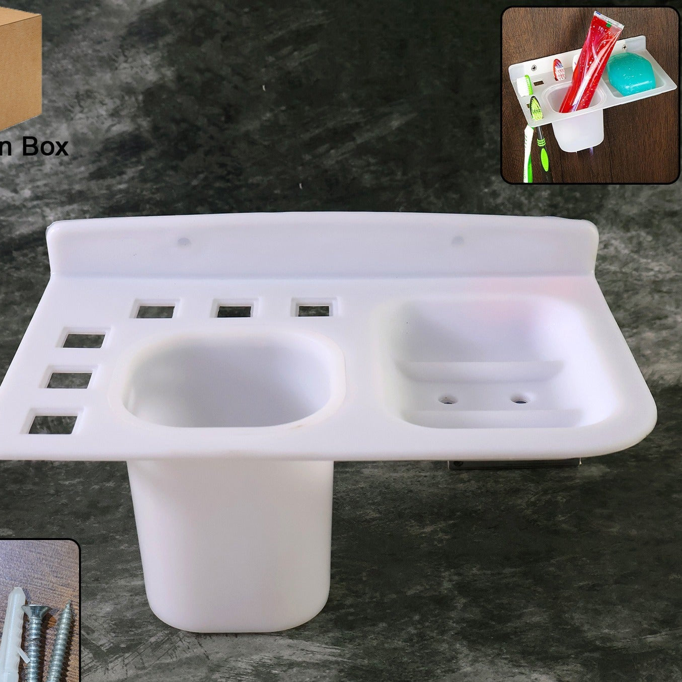 3in1 Wall Mounted Multi-compartment Toothbrush  Soap Holder With Cup (1 Pc) - Happy Price - Image 1