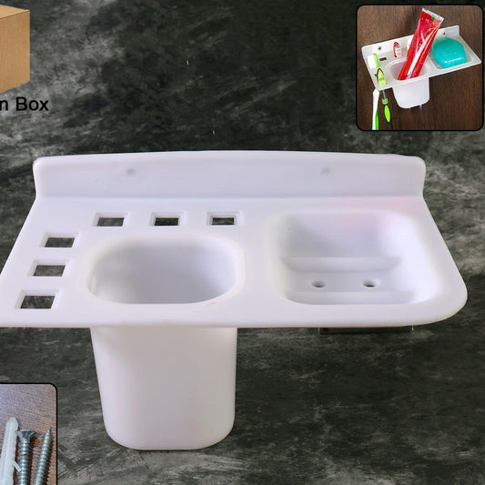 3in1 Wall Mounted Multi-compartment Toothbrush  Soap Holder With Cup (1 Pc) - Happy Price - Image 1