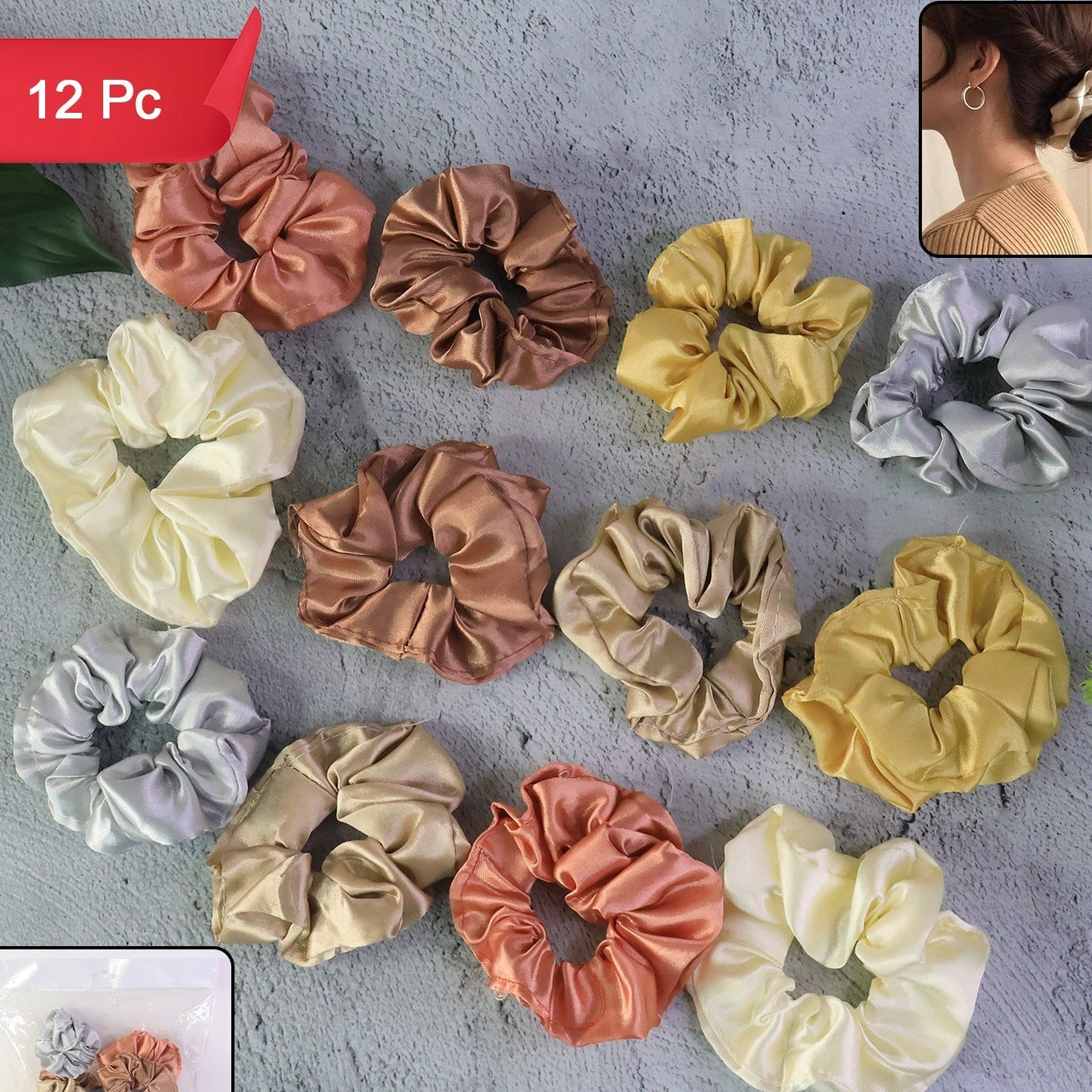 Premium Satin Hair Scrunchies  Elastic Hair Ties For Women  Girls (12 Pc)