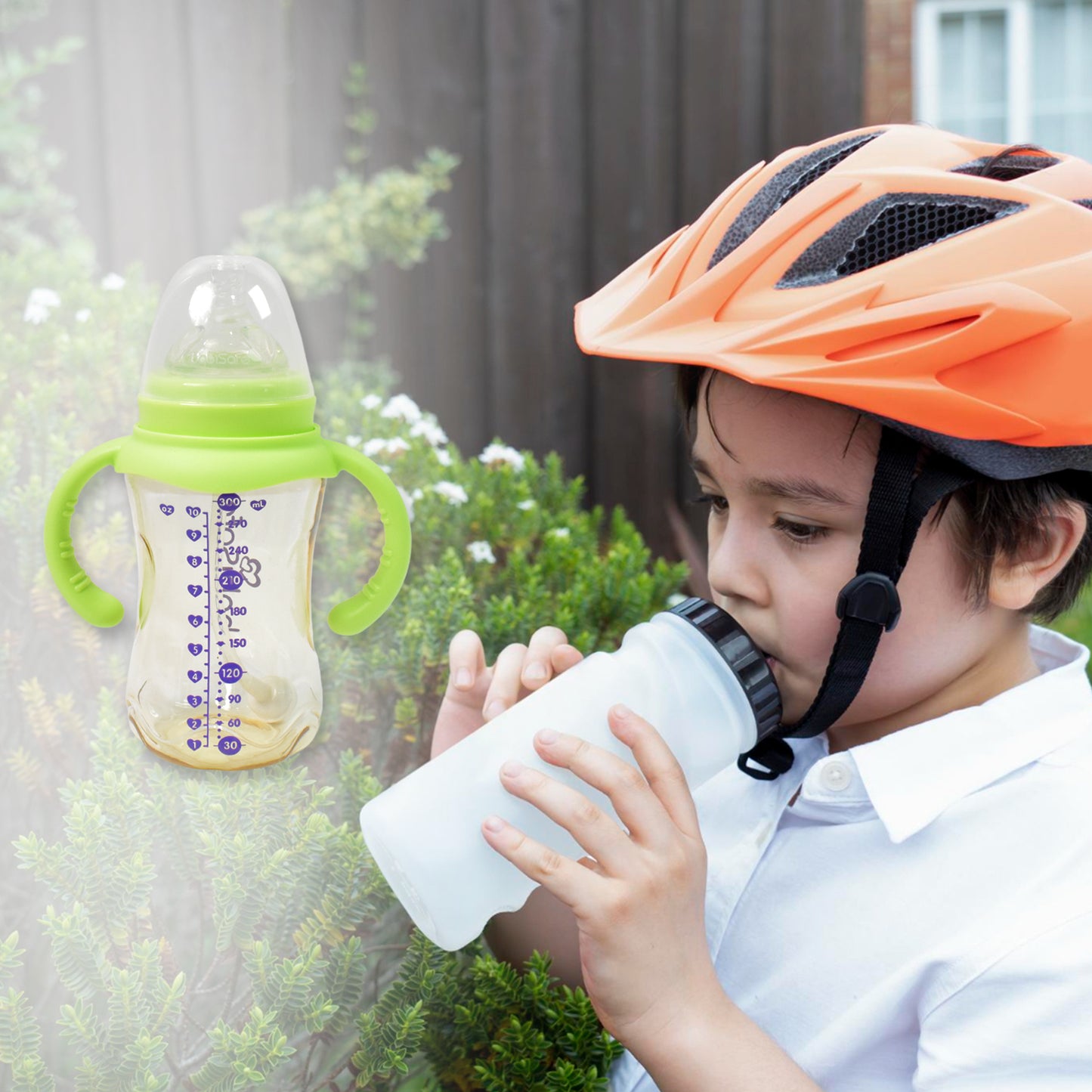 Plastic Baby Feeding Bottle With Handles Cleaning Brush  Straw (300 Ml  1 Pc) - Happy Price - Image 3