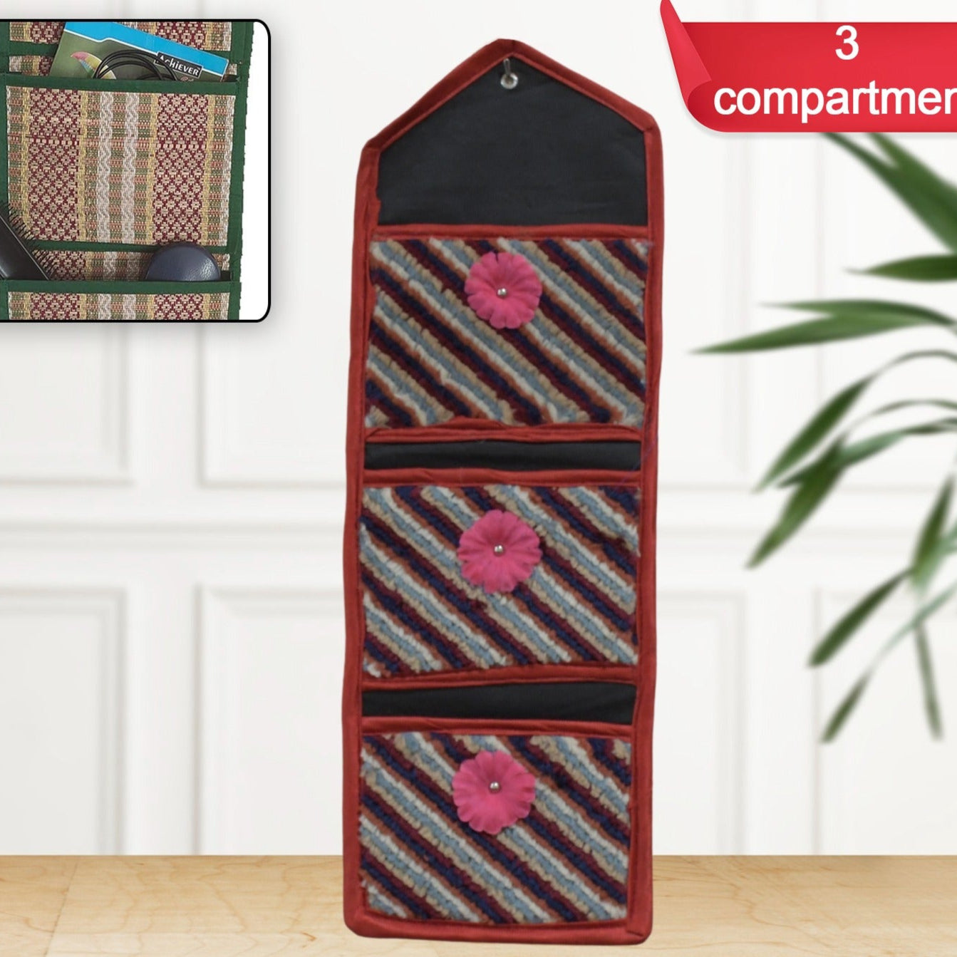 Foldable Hanging Organizer 3 Compartment Pocket Organiser Document Holder Wall Hanging Letter Holder With 3 Pockets  Magazinepaper Holder Foldable Hanging Organizer - Happy Price - Image 1