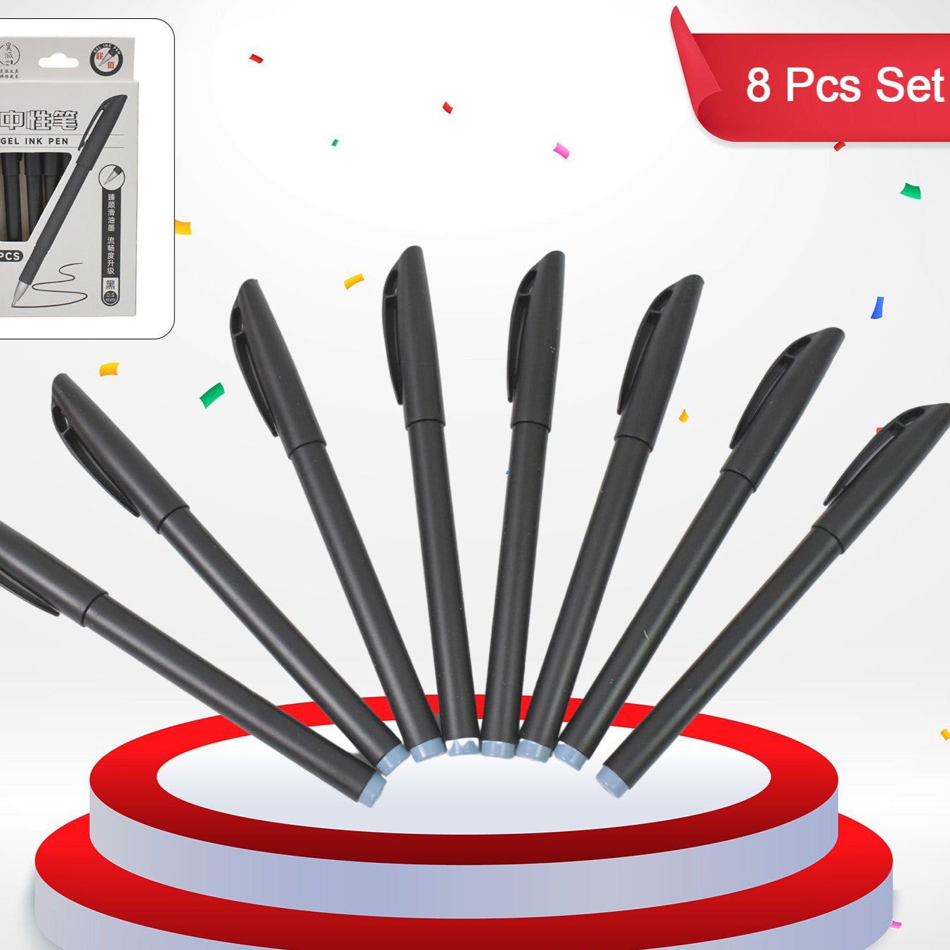 Writing Black Gel Pen For School Stationery Gift For Kids (8 Pcs Set) - Happy Price - Image 1