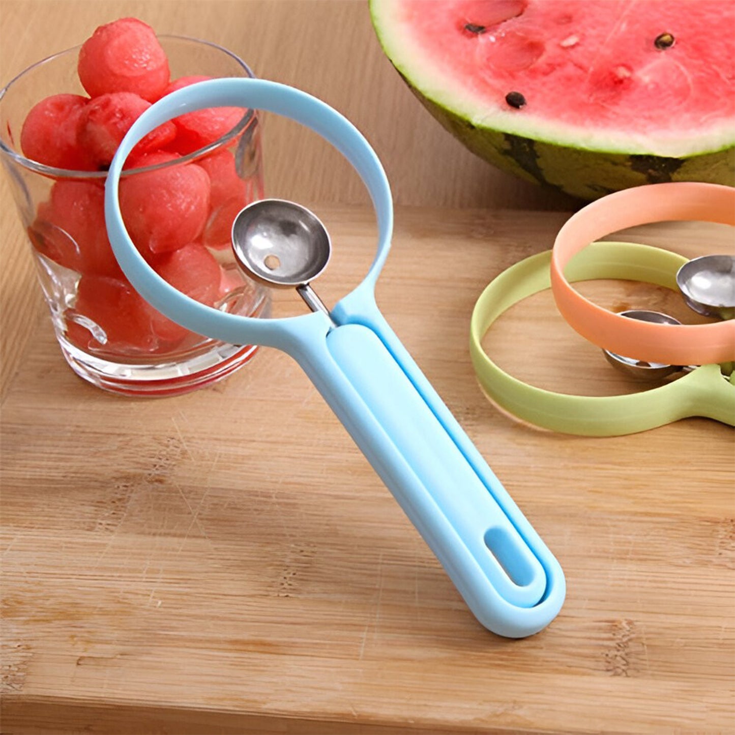Multi-Function Fruit Baller & Cutter Set - Stainless Steel with Silicone Handle (1 Set) - Happy Price - Image 3