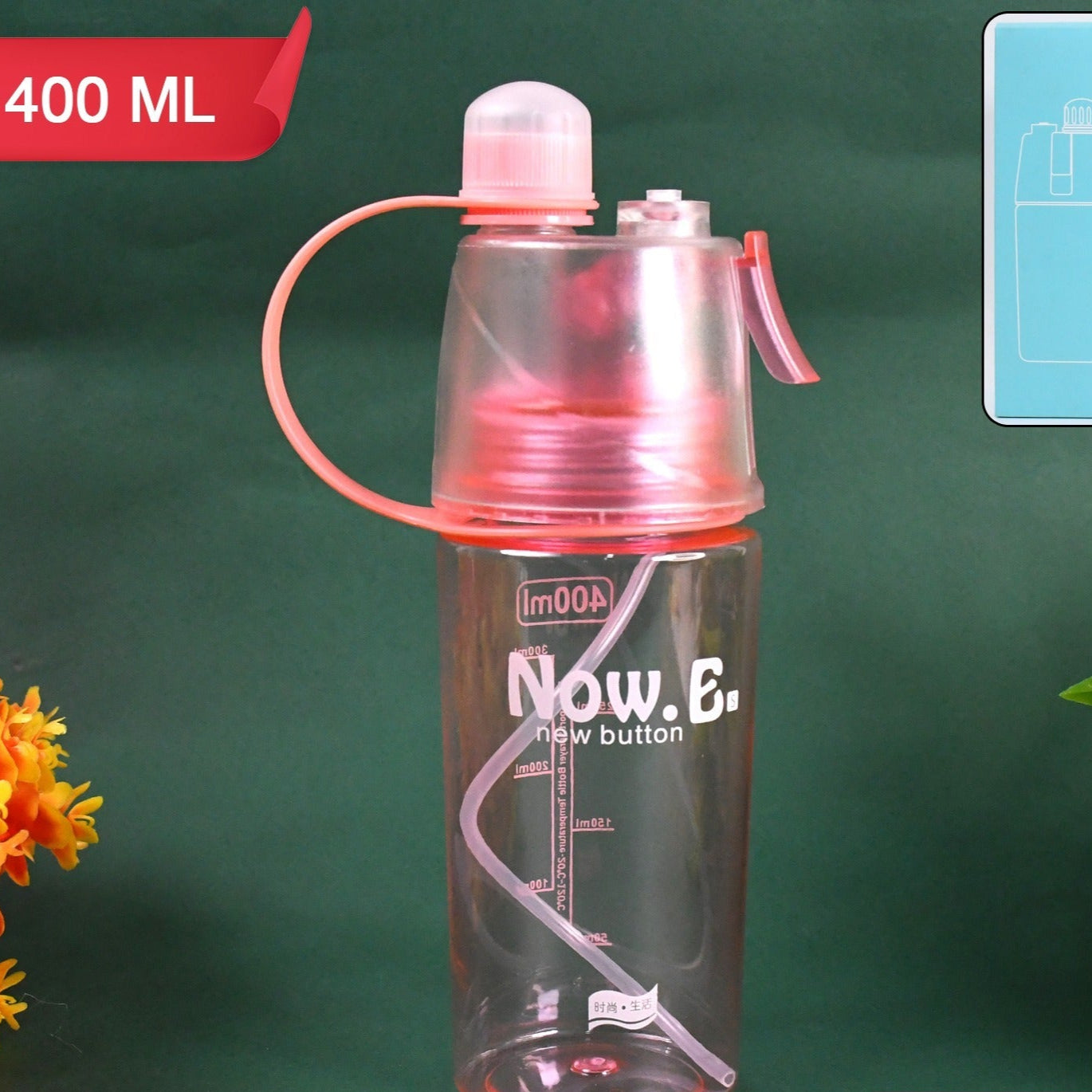 Plastic 2 In 1 Mist Spray Water Bottle (Multicolor  400 Ml  1 Pc) - Happy Price - Image 1