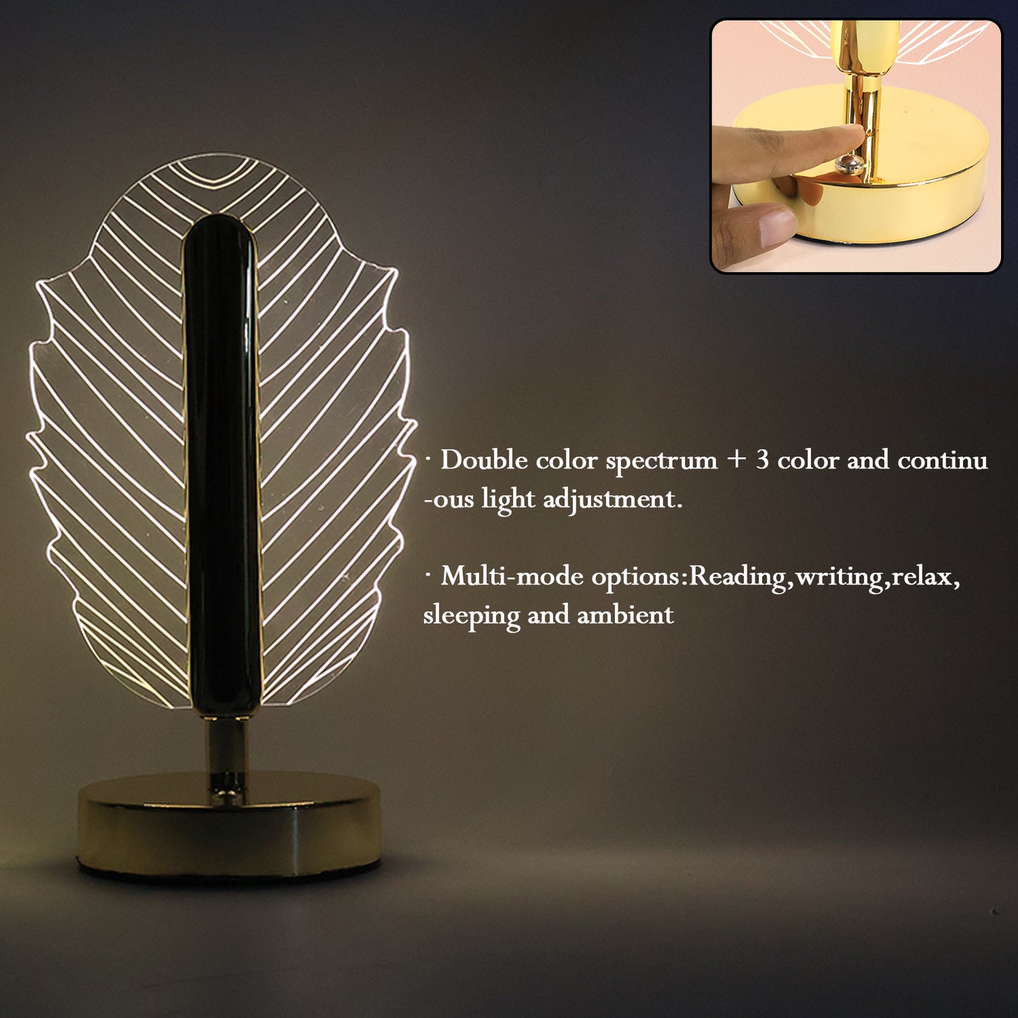 Leaf Shape Crystal Table Lamp with USB Charging (1 Pc) - Happy Price - Image 4