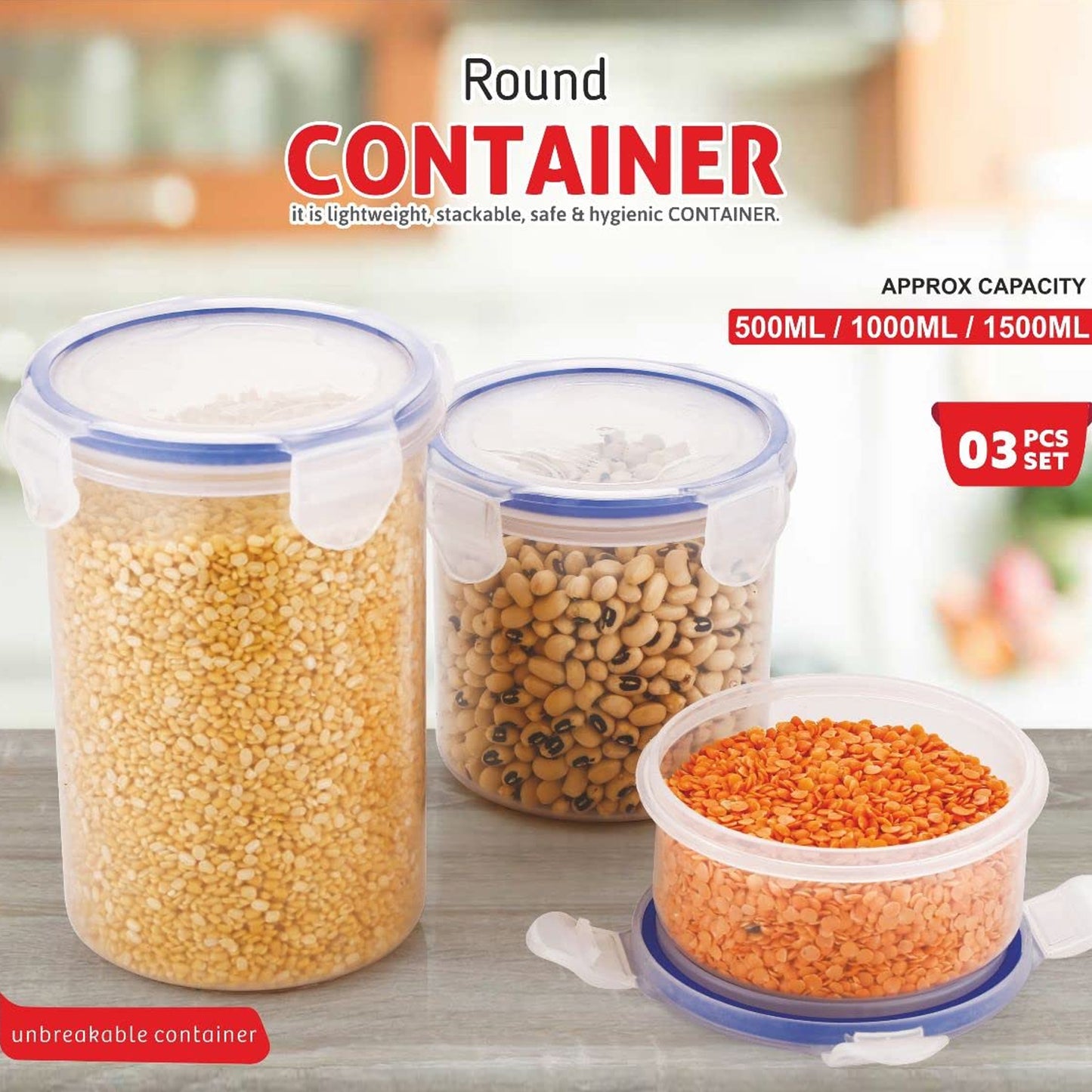 Round Plastic Airtight Food Storage Containers With Leak Proof Locking Lid Storage Container Set Of 3( Approx Capacity 500ml1000ml1500ml Transparent) - 3 Pc Set - Happy Price - Image 5
