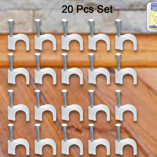 Wire Wall Clips Plastic Cable Clips Round Wire Pins With Steel Nail (20 Pcs Set) - Happy Price - Image 1