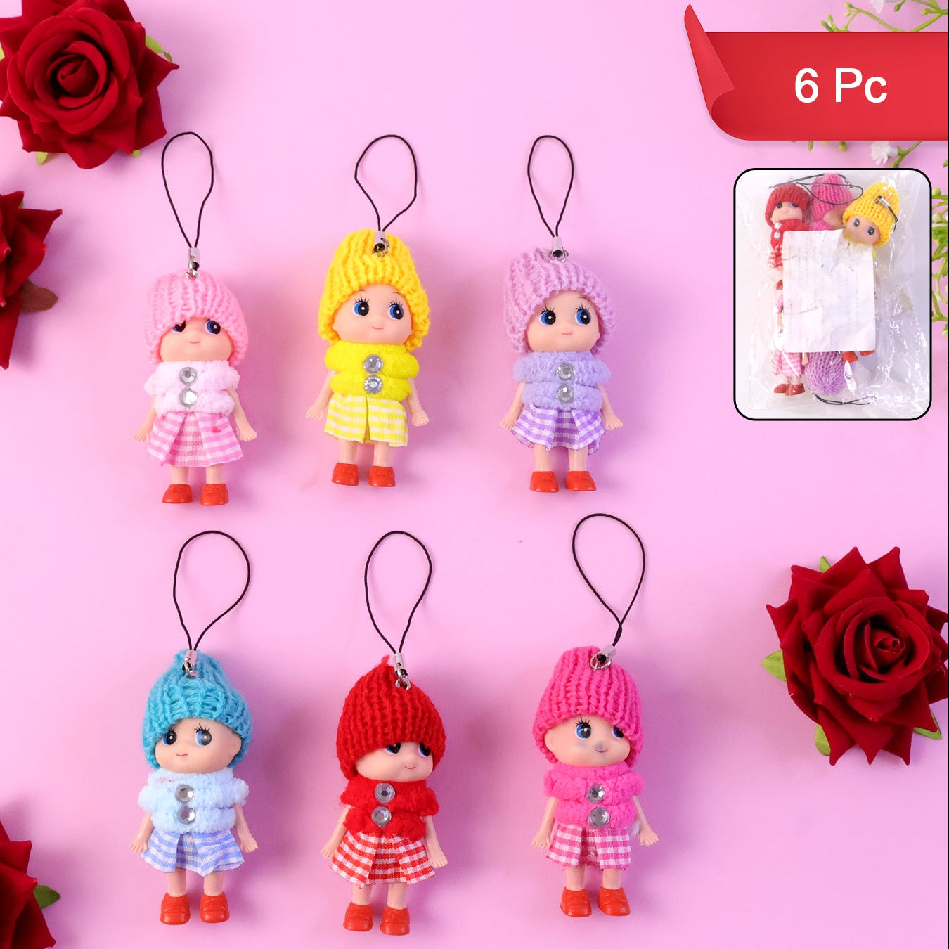Set of 6 Cute Cartoon Doll Keychains for Bags & Keys - Happy Price - Image 1