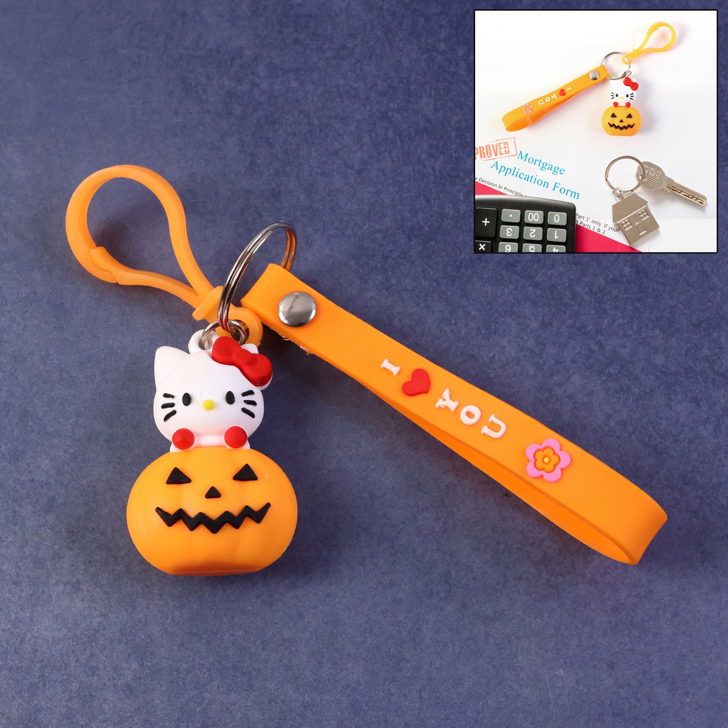 Cartoon Cat Pumpkin Silicone Keychain - 1 Pc - Happy Price - Image 2