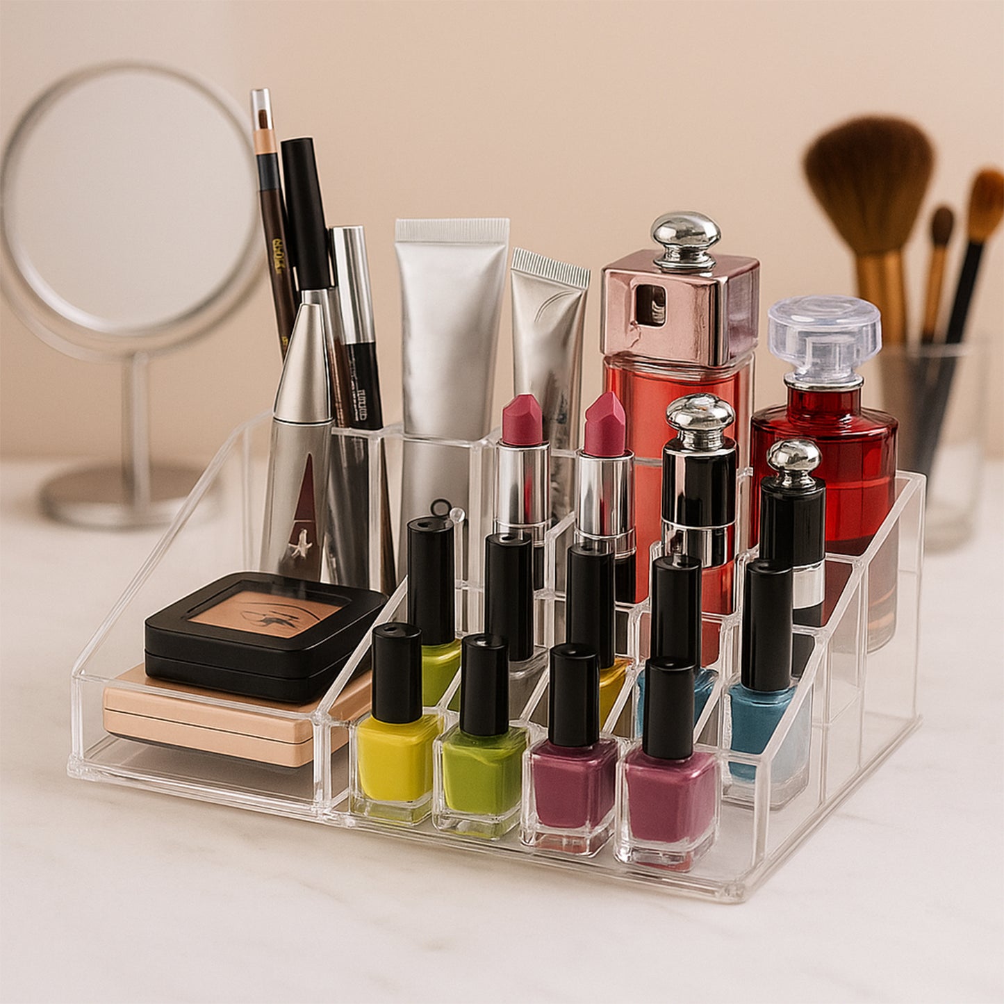 16 Compartment Cosmetic Makeup Jewellery Lipstick Storage Organiser Box Cosmetic Storage Box Make-up Lipstick Organizer  Lipstick Holder Case  Transparent - Happy Price - Image 3
