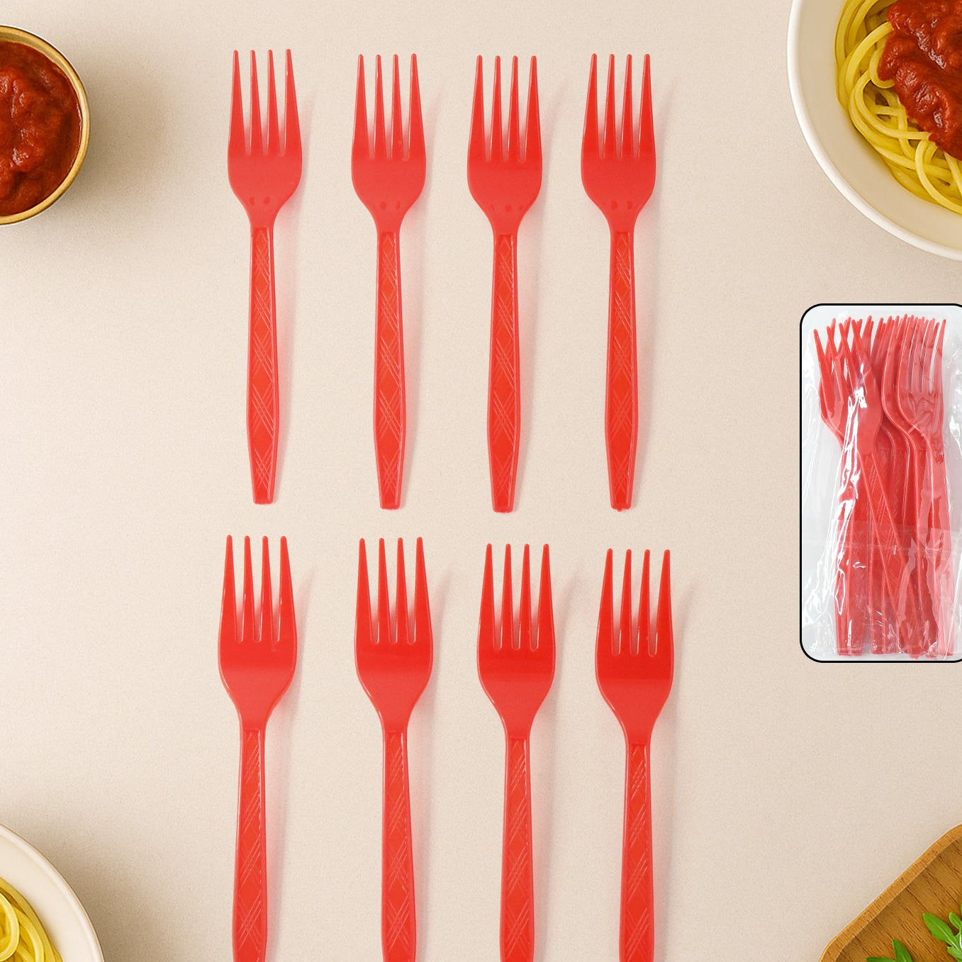 Premium Red Plastic Forks - Pack of 8 | Durable Cutlery for Parties & Everyday Use - Happy Price - Image 1
