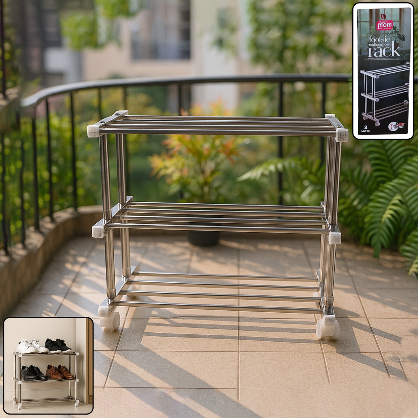 3-Tier Stainless Steel Shoe Rack Organizer - Multipurpose Storage Stand (1 Pc) - Happy Price - Image 7