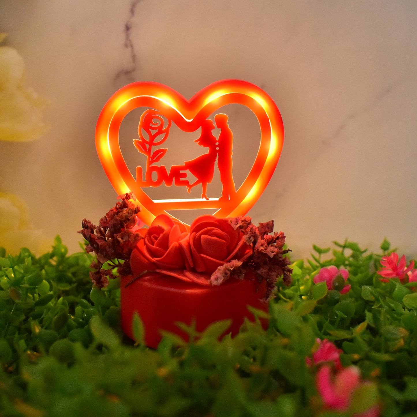 Romantic Couple Heart Showpiece with Rose Base - 1 Pc - Happy Price - Image 5