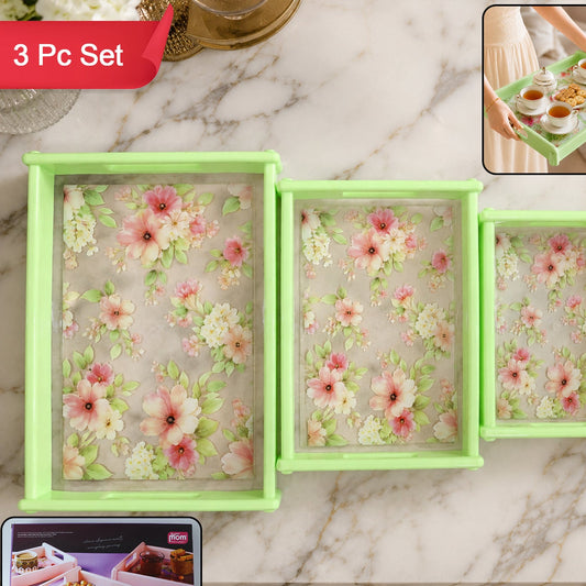 Floral Print Multipurpose Serving Tray Set - 3 Pc - Happy Price - Image 1