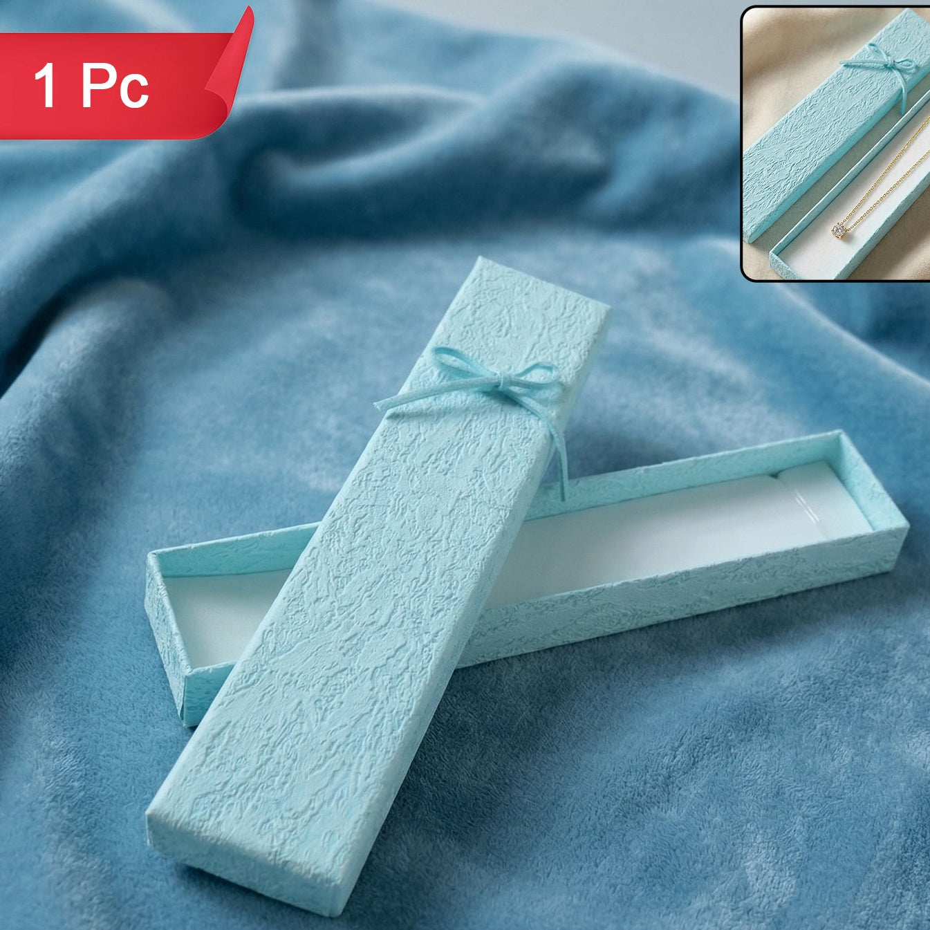 Premium Long Rectangular Jewelry Gift Box With Elegant Ribbon (1 Pc)