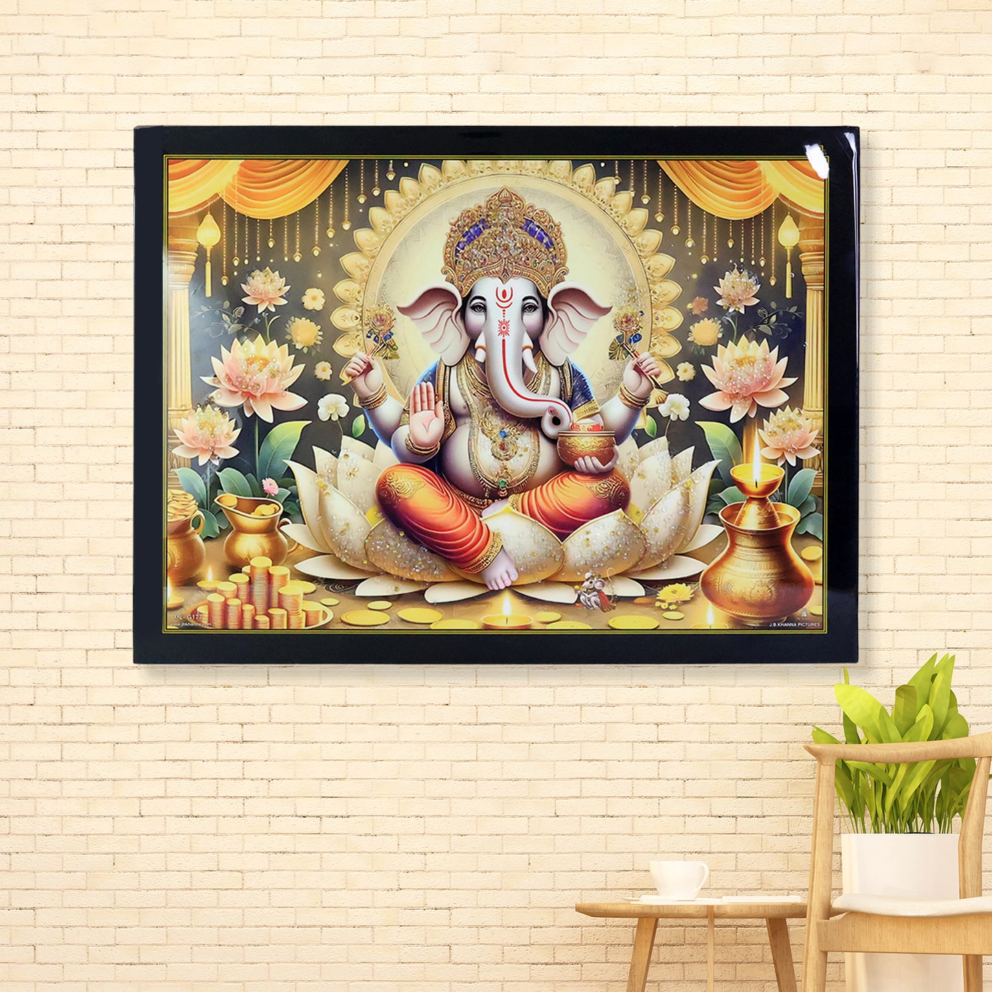 Lord Ganesha Wall Art with Wooden Frame - 60x45 Cm (1 Pc) - Happy Price - Image 3