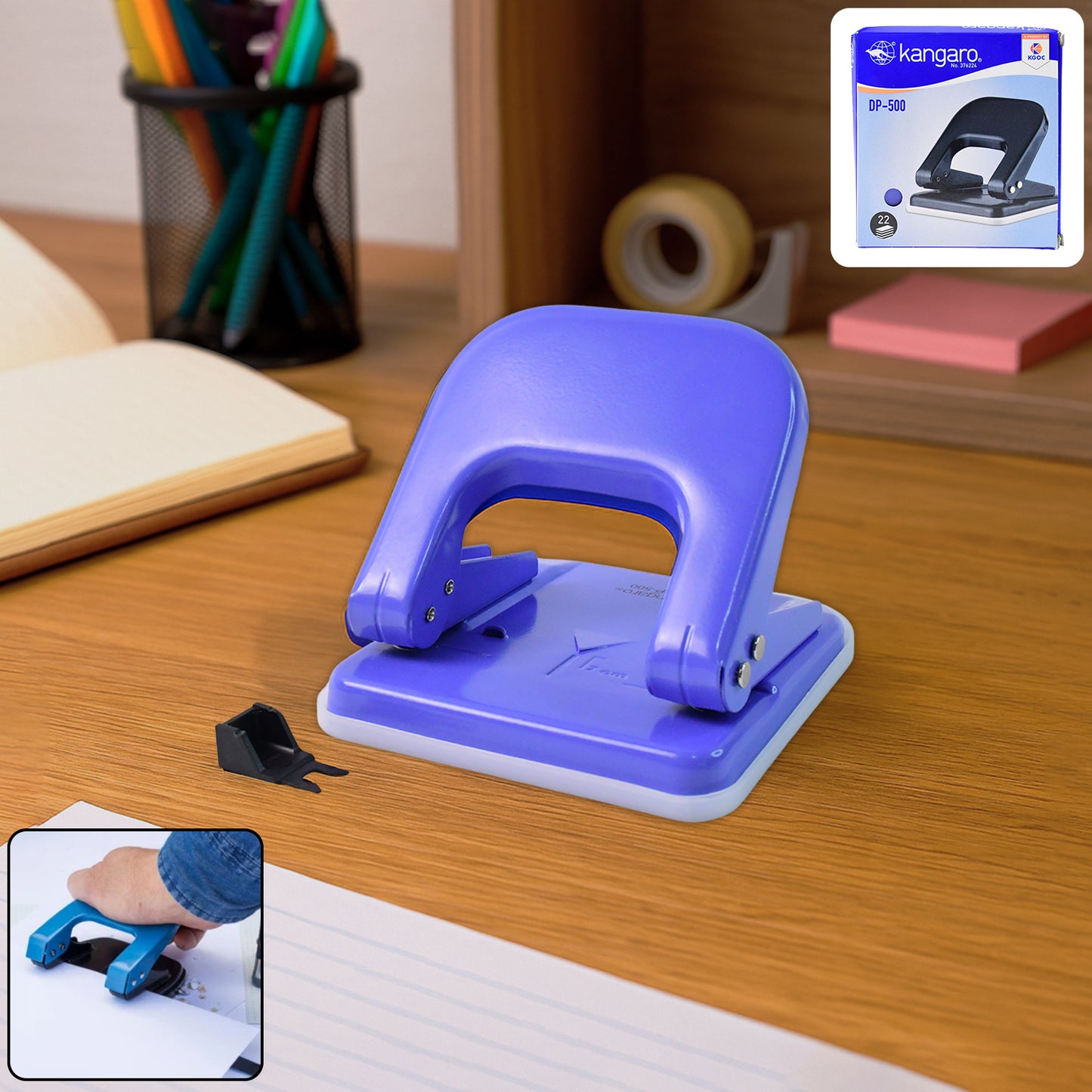 Heavy Duty Two-Hole Punch Machine with Metal Base - Up to 22 Sheets - Happy Price - Image 3