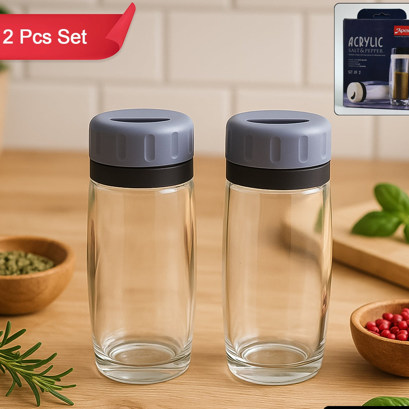 Apex Acrylic Salt And Pepper Shaker Set Of 2 - Happy Price - Image 1