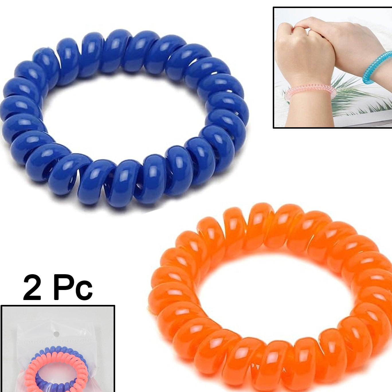 Telephone Wire Hair Bands Pack Of 2 Pc  Multicolour) - Happy Price - Image 1