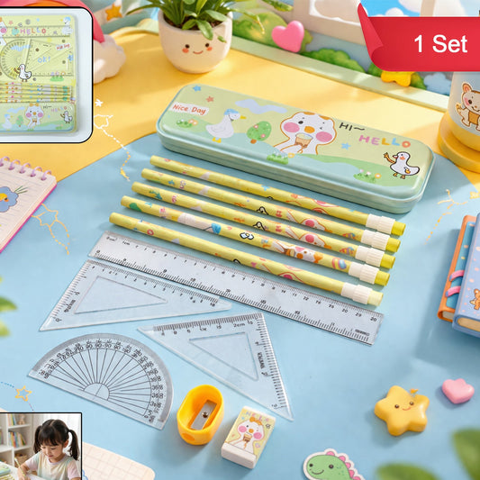 Cute Cartoon Geometry Box Stationery Set (1 Set)