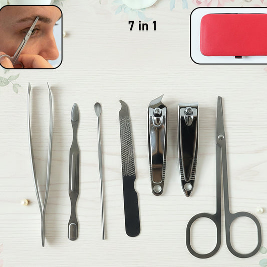 7-Piece Stainless Steel Personal Grooming Kit with Case - Happy Price - Image 1