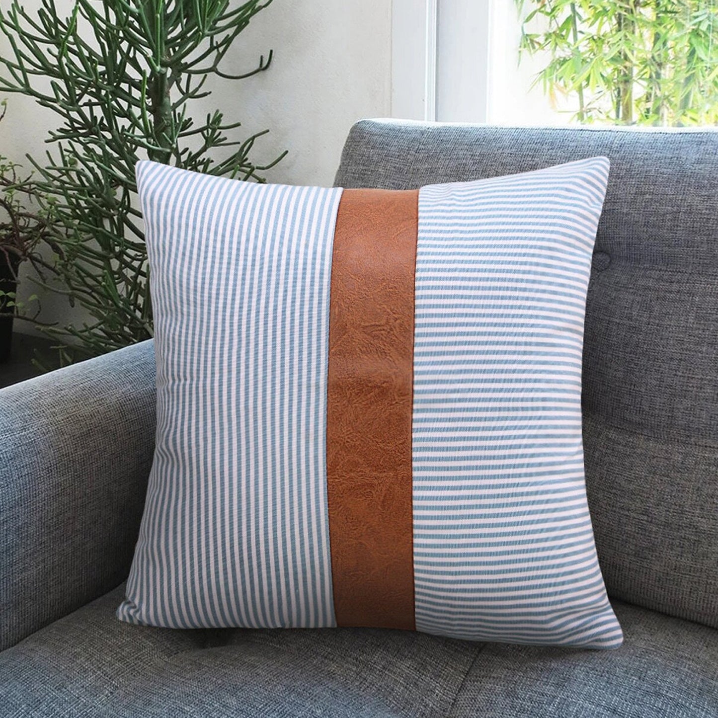 Pillow Covers Leather  Cotton Cushion Covers (16  16 Inch  1 Pair  2 Pc) - Happy Price - Image 3