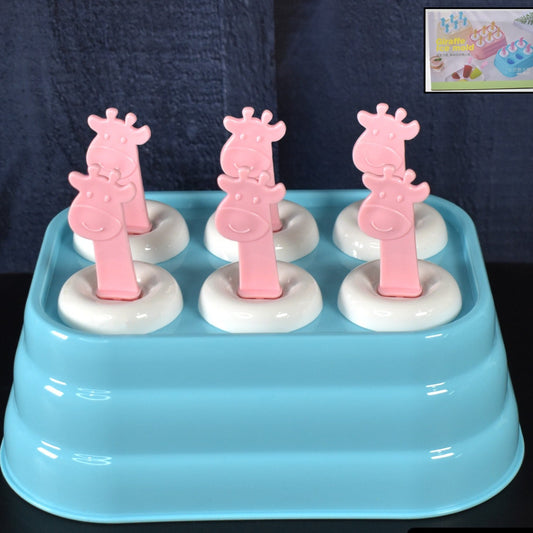 6 Cavity Popsicle Molds Plastic Giraffe Shape Ice Moulds (1 Pc) - Happy Price - Image 1