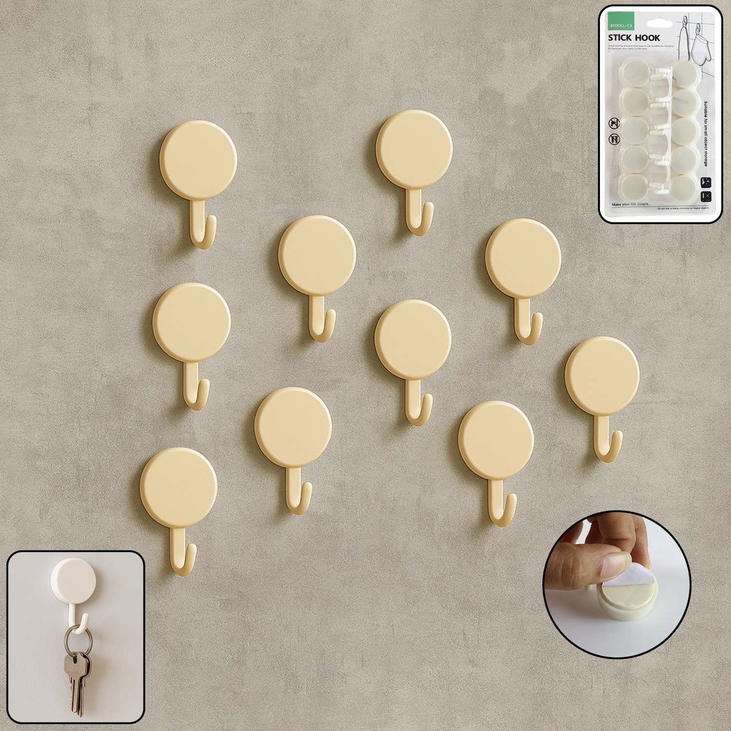 10 Pcs Round Adhesive Wall Hooks - Mini Stick-On Utility Hangers for Keys, Cables, Masks - Happy Price - Image 2