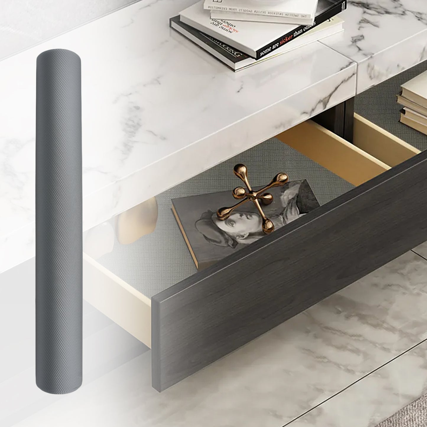 Multipurpose Anti-slip Bathroom Kitchen Cabinet Drawer Shelf Mat Liner Sheets Roll Fridge Mat Table Mat Anti-slip Super Strong Placement Mat For Fridge Bathroom Kitchen Drawer Shelf Liner (45cmx5m) - Happy Price - Image 3