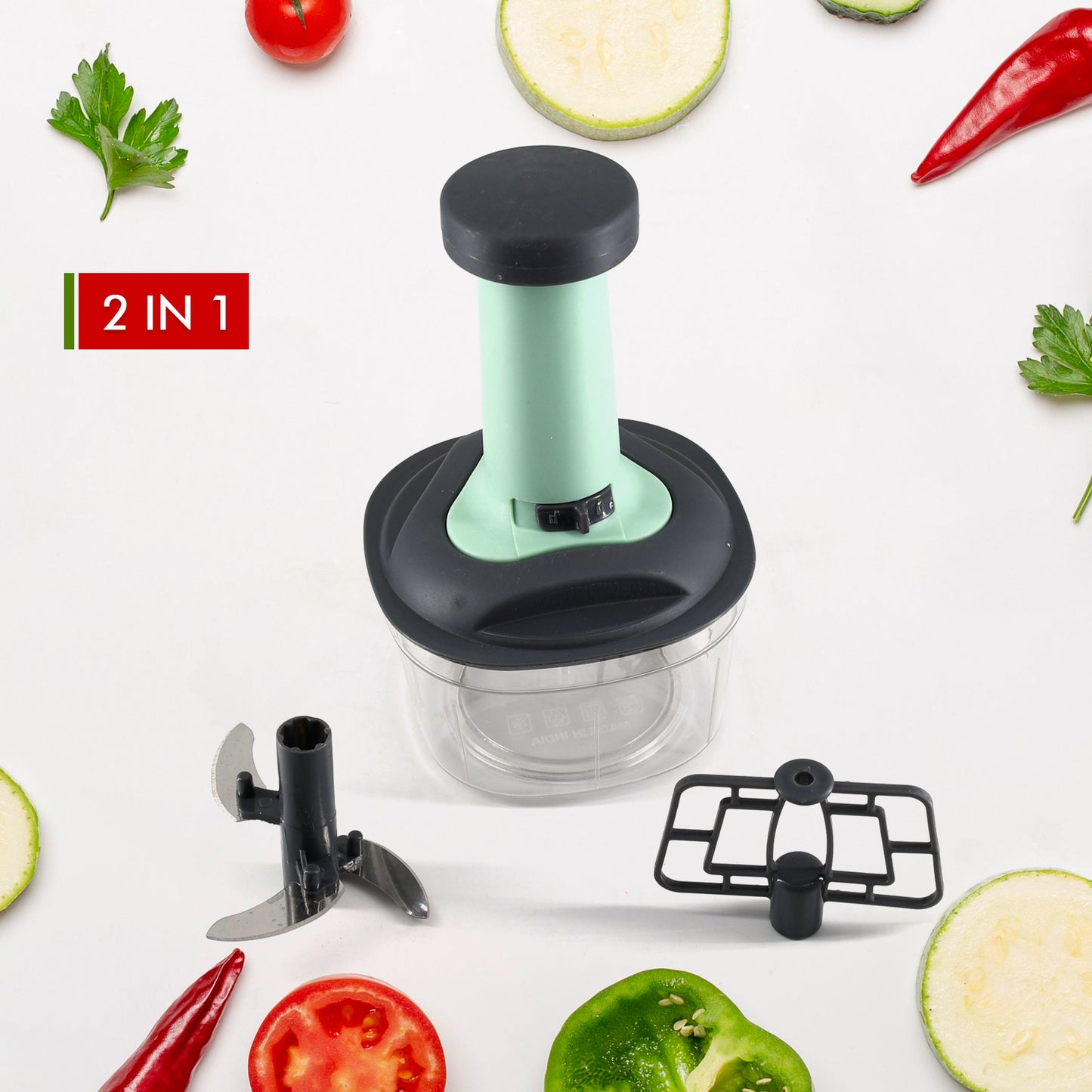 Push Chopper Manual Food Chopper And Hand Push Vegetable Chopper Cutter Mixer Set For Kitchen With 3 Stainless Steel Blade. - Happy Price - Image 4