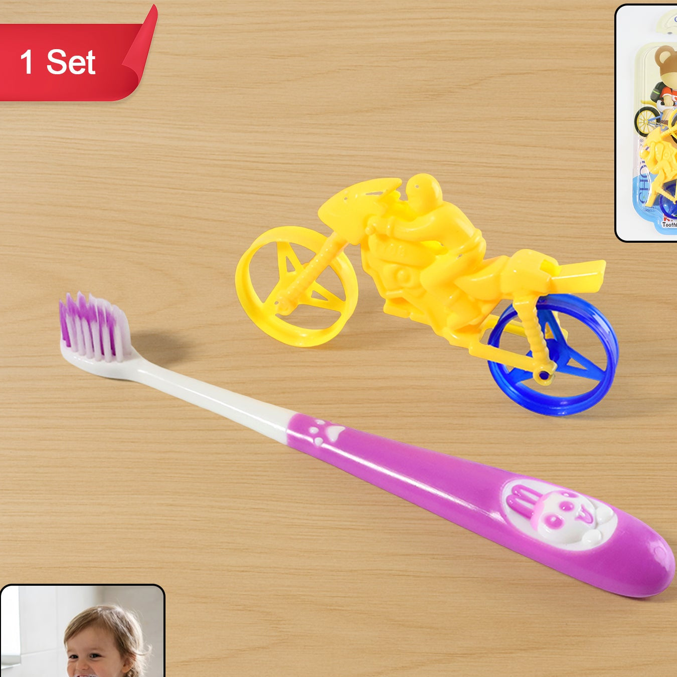 Kids Toothbrush & Motorcycle Toy Set - Fun Oral Care Combo - Happy Price - Image 1
