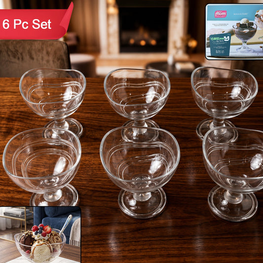 Set of 6 Clear Polycarbonate Dessert Bowls with Stems - Happy Price - Image 1
