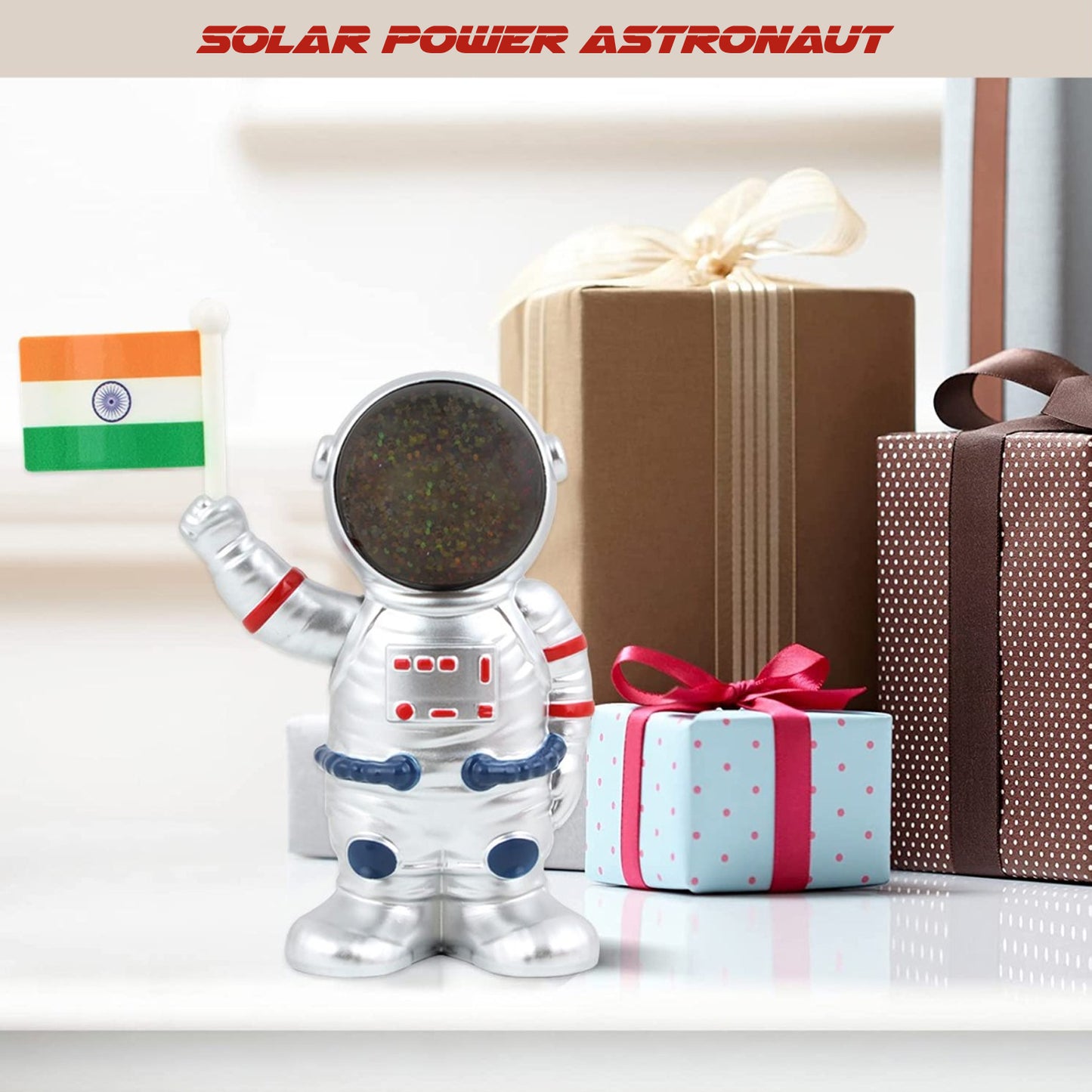 Solar Power Astronaut Ornament Moving Hand With Indian Flag (1 Pc) - Happy Price - Image 2