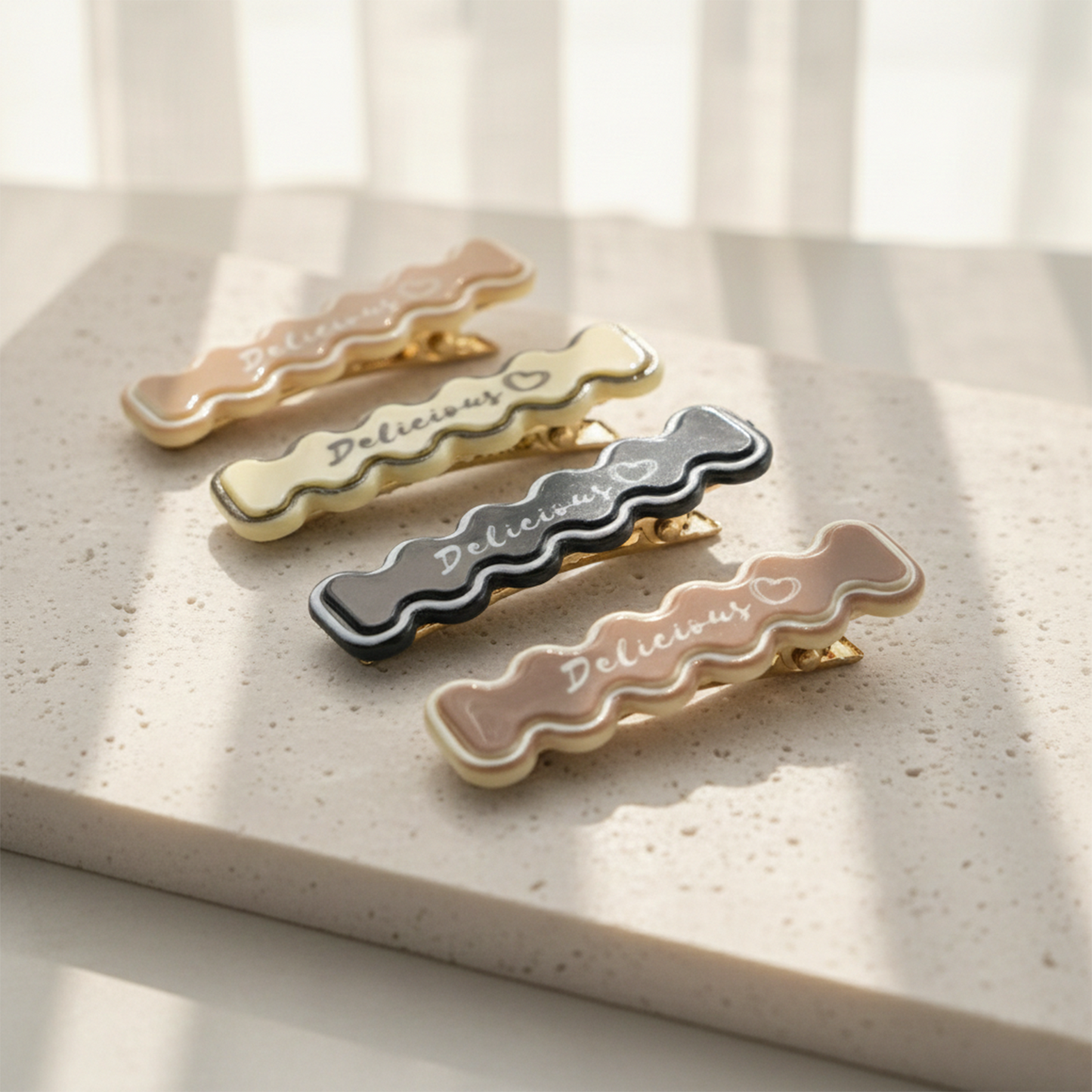 Set of 4 Decorative Wavy Text Hair Clips for Women & Girls - Happy Price - Image 6