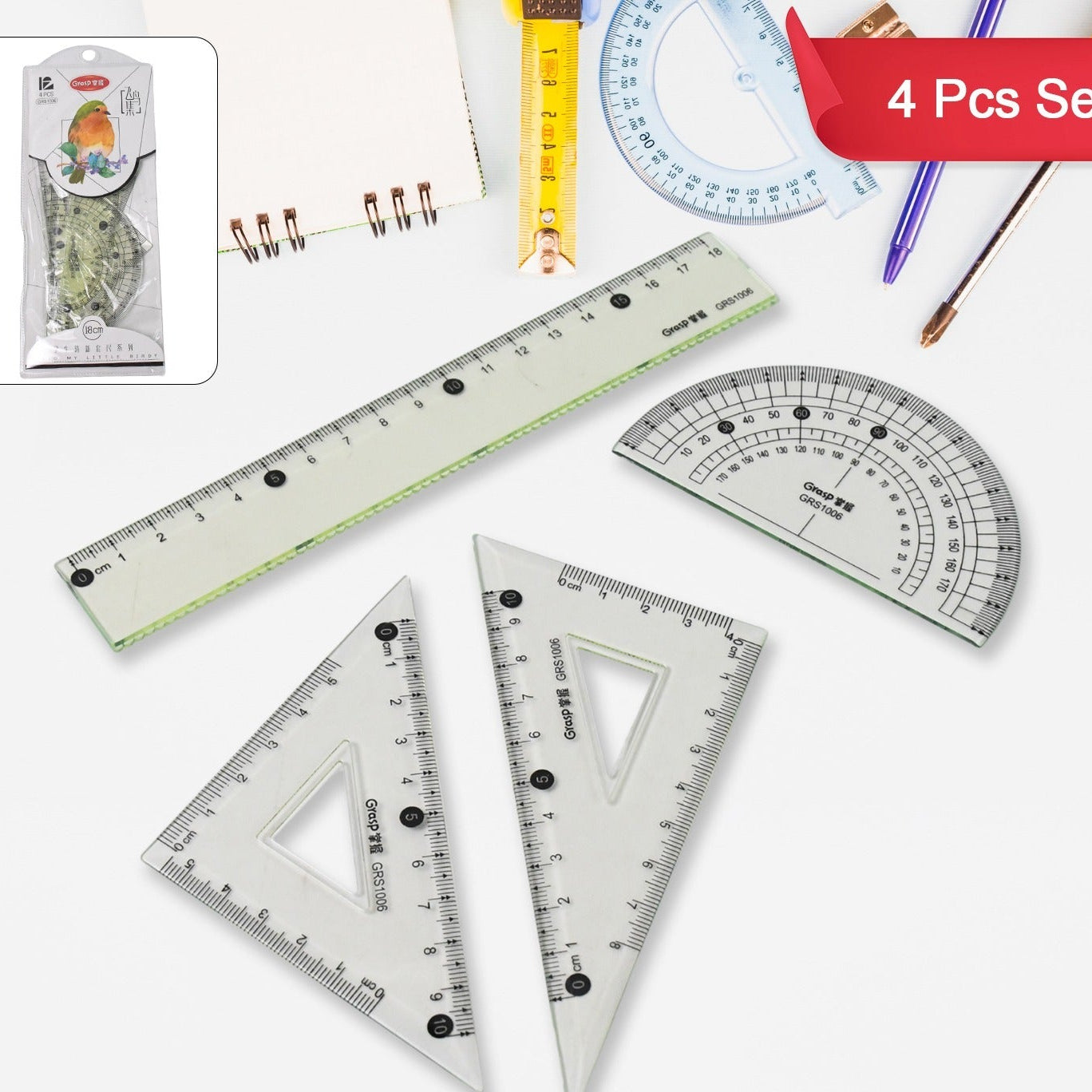 4-piece Geometry Set Triangle Ruler Protractor Straight Ruler - Happy Price - Image 1
