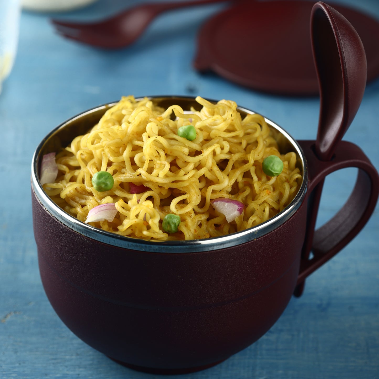 Noodles  Soup Bowl With Spoon And Fork Handle Spoon Holder Stainless Steel Bowl And Spoon Set Stainless Steel Storage - Happy Price - Image 2