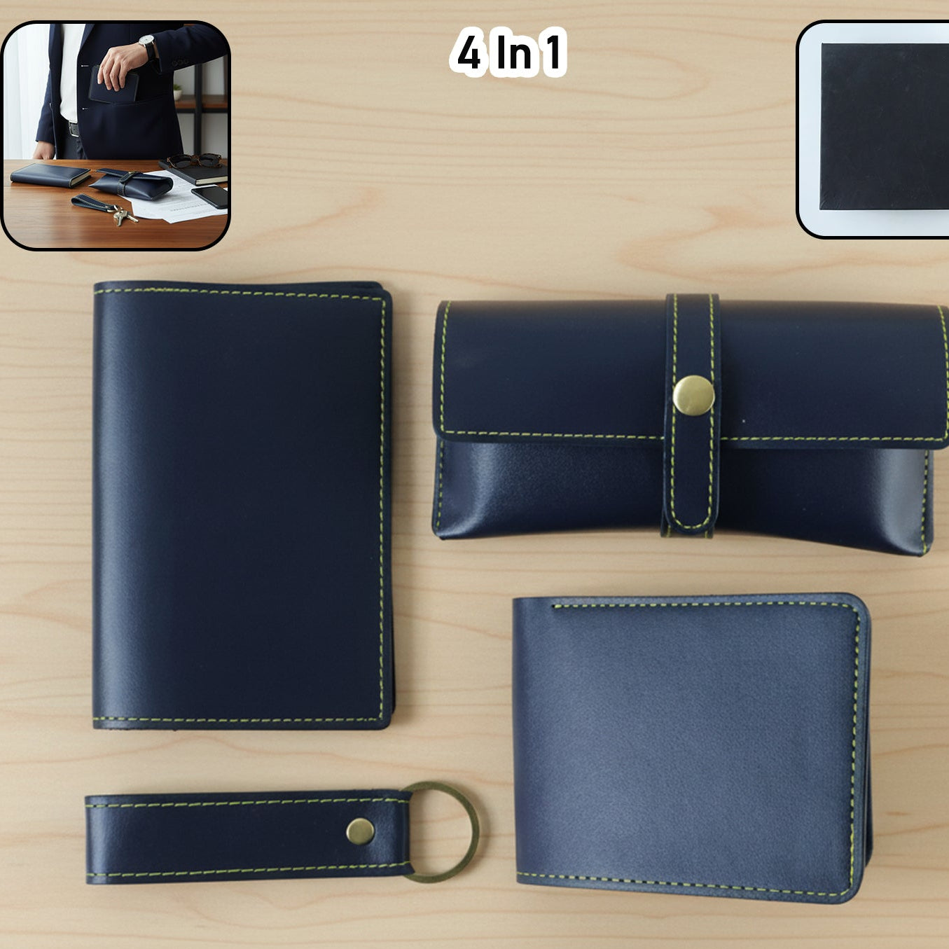 4 In 1 Premium Pu Leather Wallet Gift Set For Men (4 Pc Set)