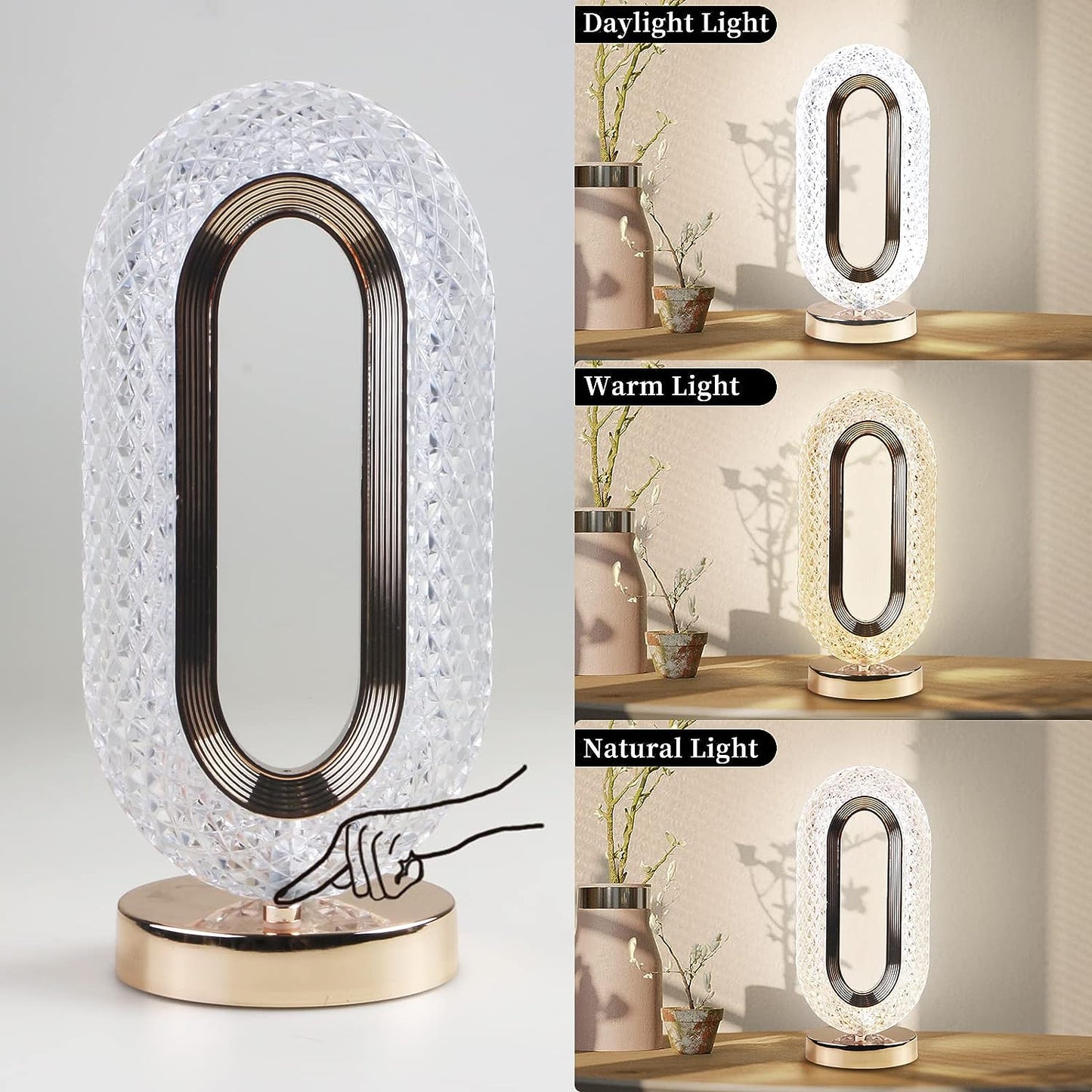 Touch Control Crystal Table Desk Lamp 3-way Dimmable Light Usb Rechargeable Crystal Diamond Table Lamp Exquisite Night Stand Light Lamp Beside Lamp For Bedroom Living Room Decorative Desk Lamp - Happy Price - Image 3