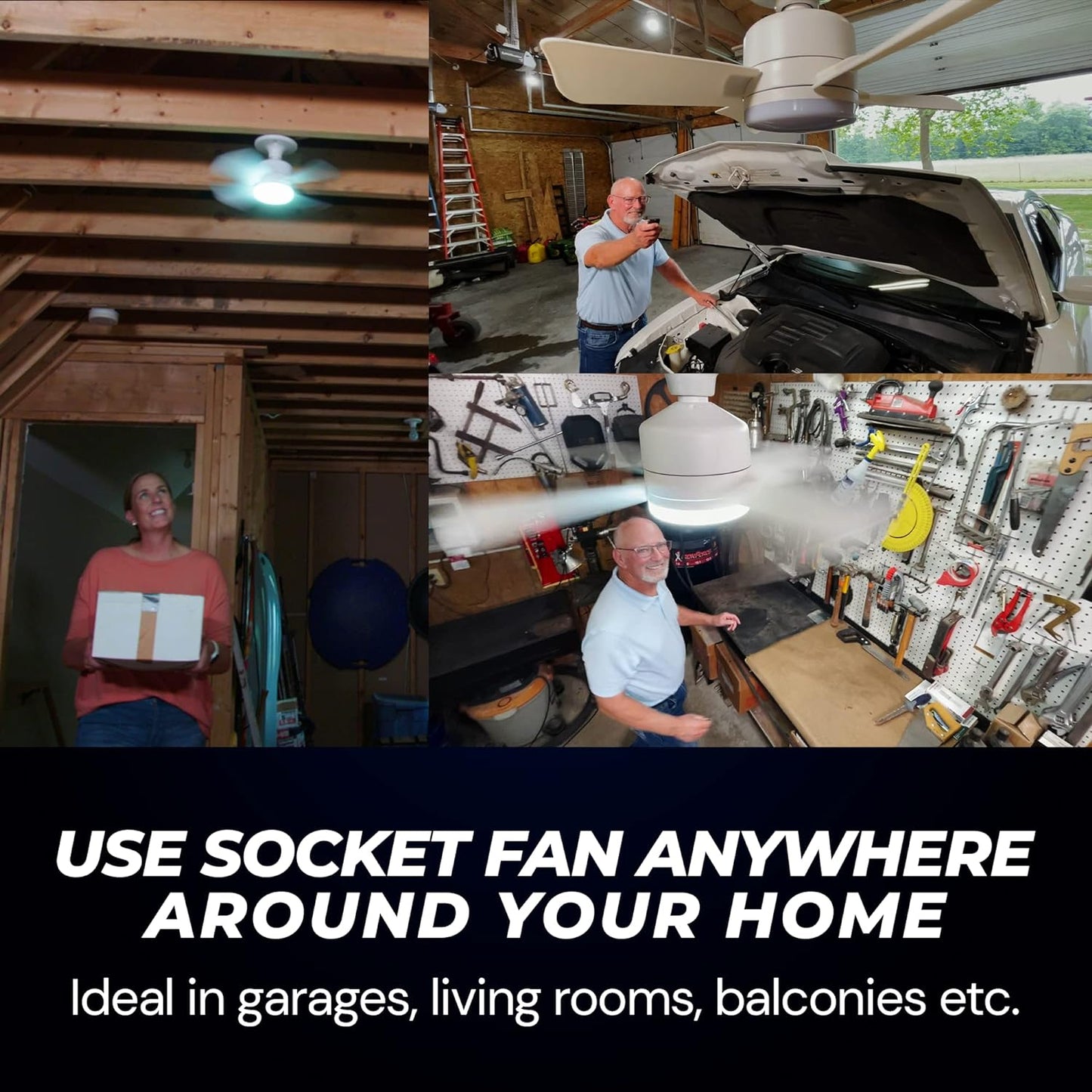 Socket Fan Light Original - Cool Light Led  Ceiling Fans With Lights And Remote Control Replacement For Lightbulb - Bedroom Kitchen Living Room1000 Lumens  5000 Kelvins Cool Leds (Remote Battery Not Included) - Happy Price - Image 3