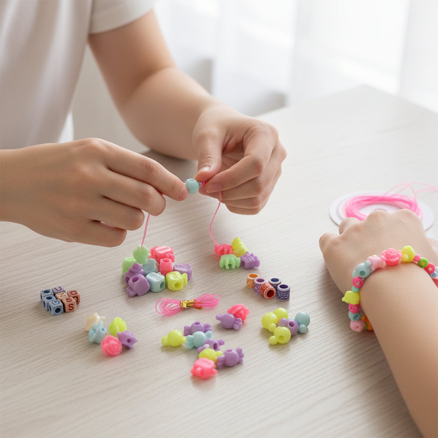 Kids Beading Craft Kit for Jewelry Making - Alphabet Beads, Charms & Elastic Thread (1 Set) - Happy Price - Image 6