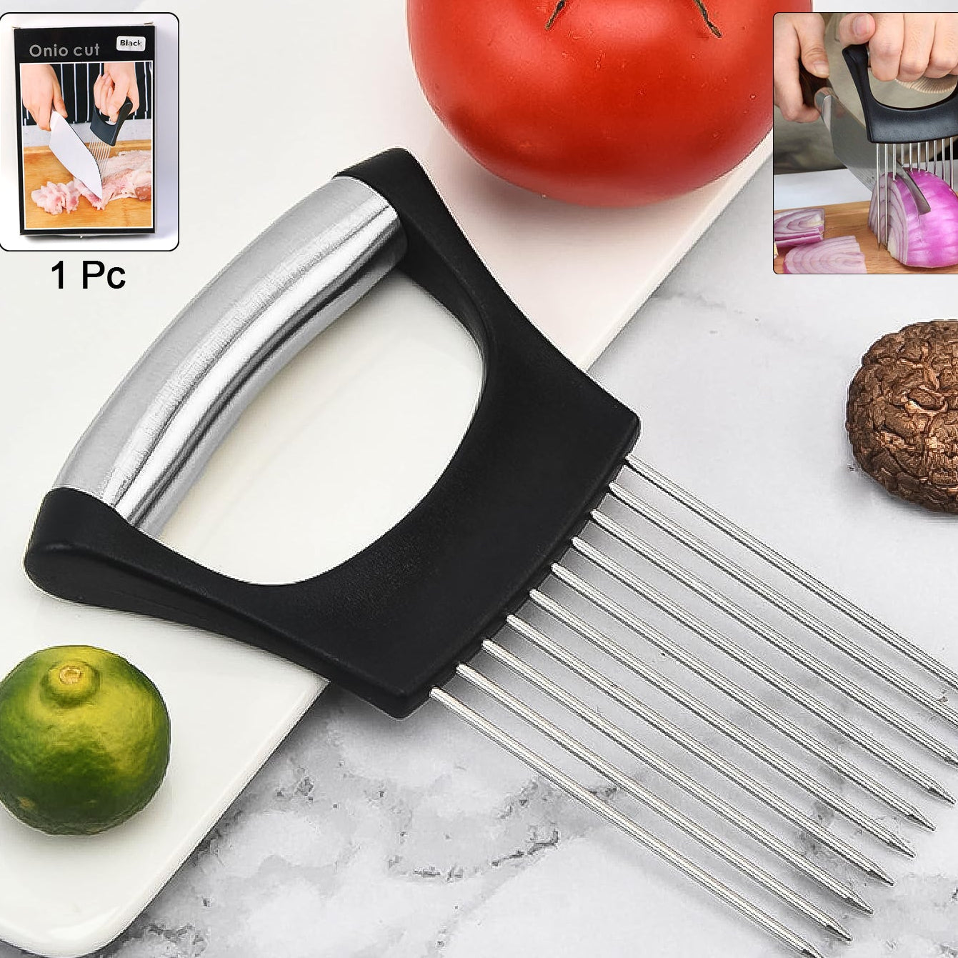 Stainless Steel Vegetable Slicer Holder - Onion Cutter with Grip Handle (1 Pc) - Happy Price - Image 1
