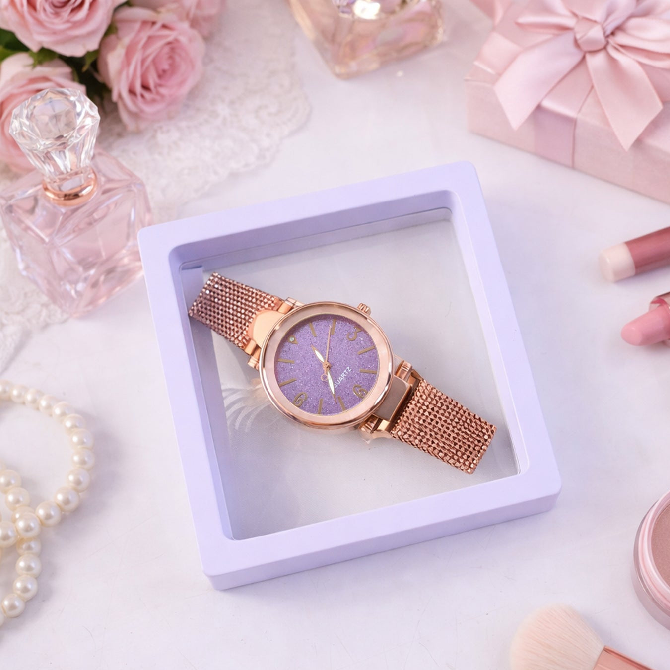 Women's Analog Wrist Watch with Mesh Strap and Display Box - Happy Price - Image 1