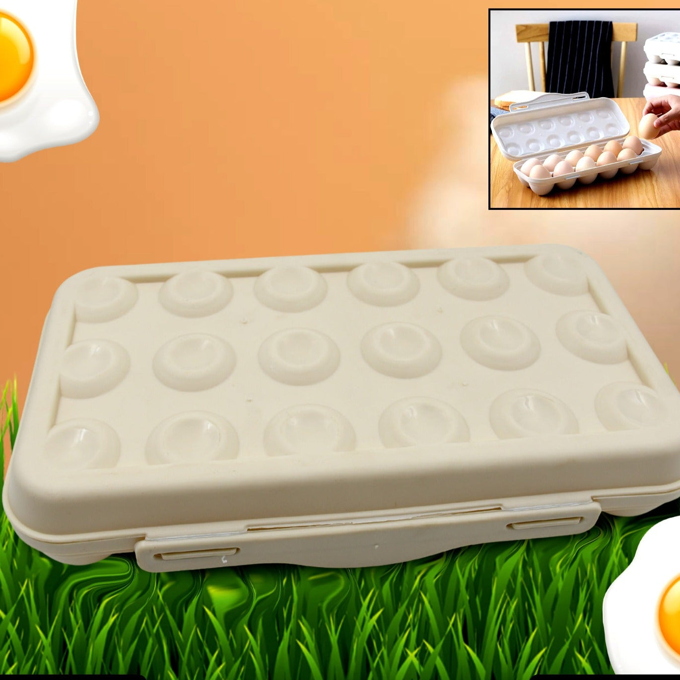 18 Grid Egg Holder Storage Shock-proof Egg Container With Buckle Egg Carrier Egg Tray Egg Shelter Effective Full Seal Egg House Use For Fridge Camping Kitchen - Happy Price - Image 1