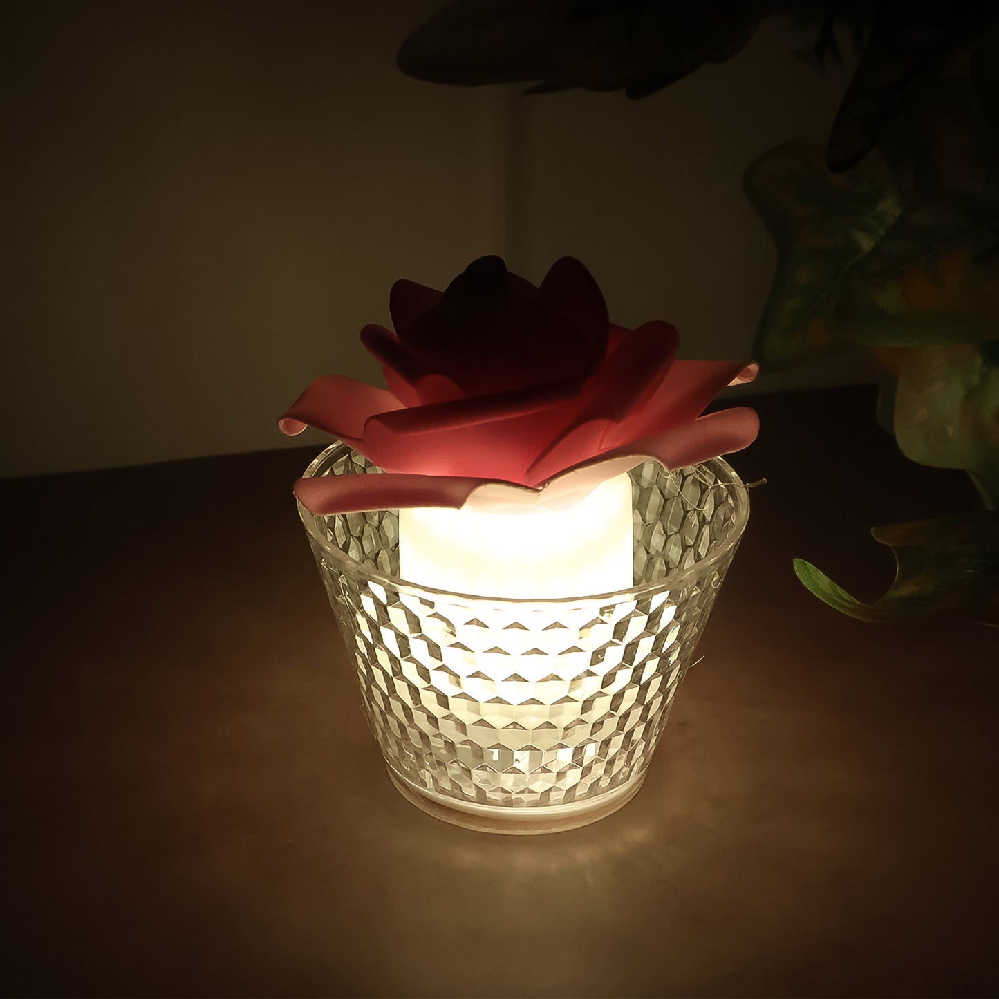 LED Rose Flower Tealight Candles - Set of 6 Flameless Flickering Lights with Glass-Style Holders - Happy Price - Image 5