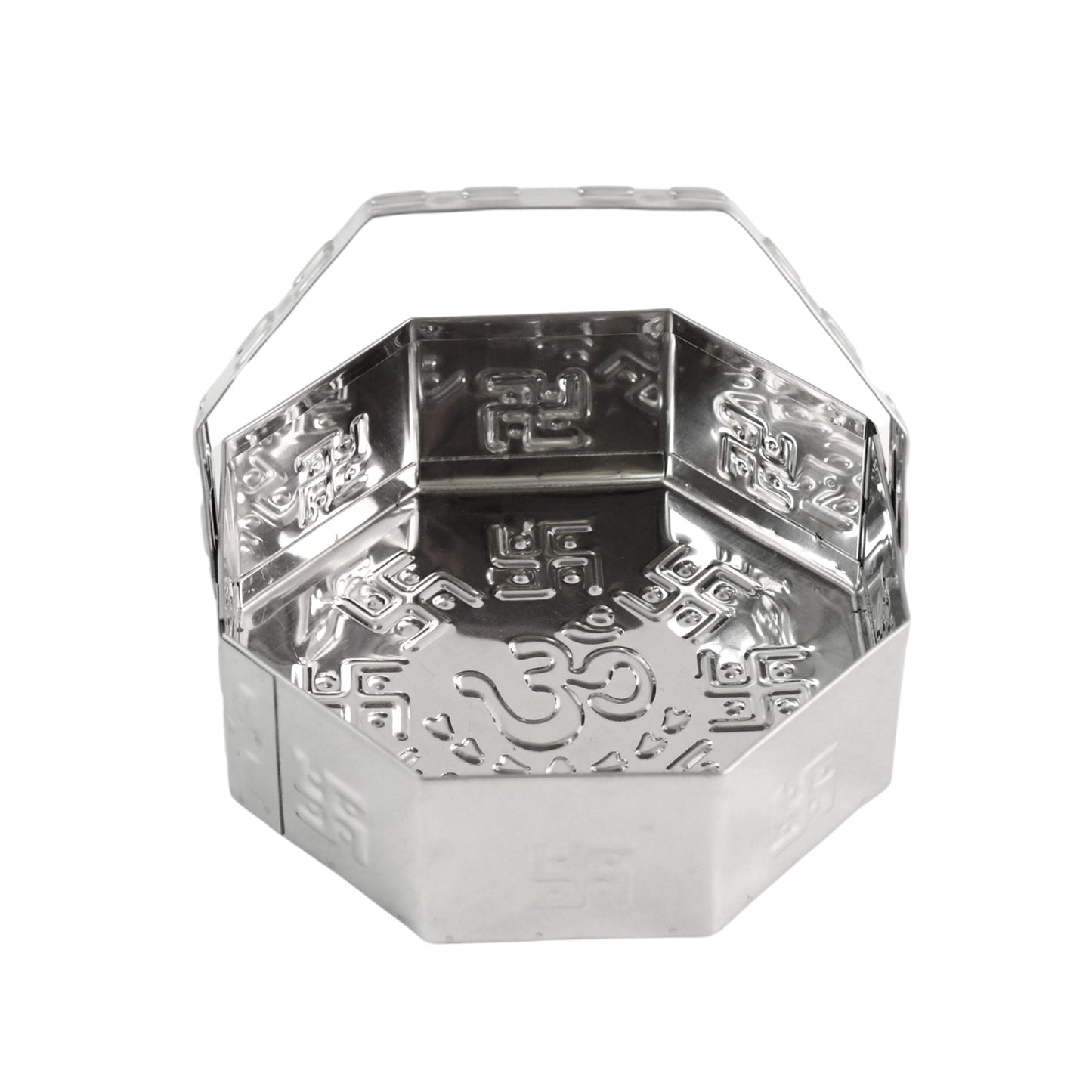 Traditional Stainless Steel Octagon Pooja Basket 1 Pc With Handle - Happy Price - Image 2