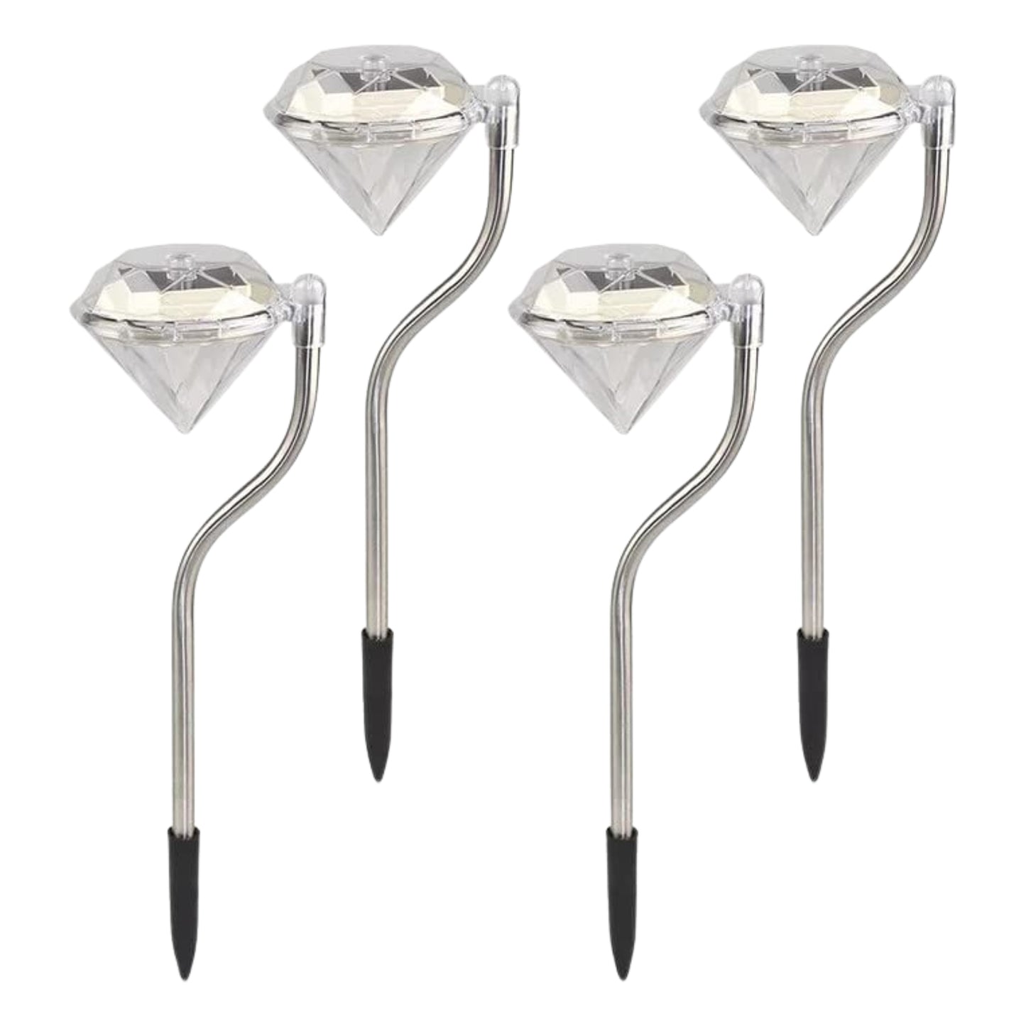 Diamond Shape Solar Garden Lights - Set of 4 Waterproof LED Pathway Lamps - Happy Price - Image 2