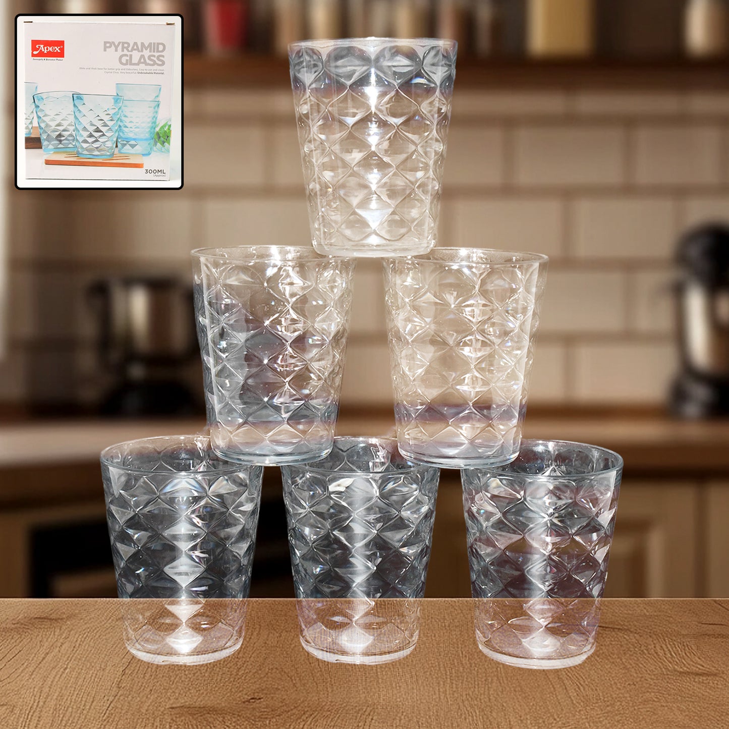 Apex Pyramid Design Unbreakable Plastic Glass  300 Ml - Happy Price - Image 2